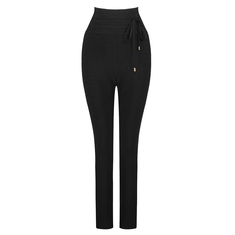 Sexy High Waist Rayon Bandage Pants for Women - Black, Grey, Pink - Slim Fit Stretchy Celebrity Style Leggings - Perfect for Night Out, Club, Party & Casual Wear