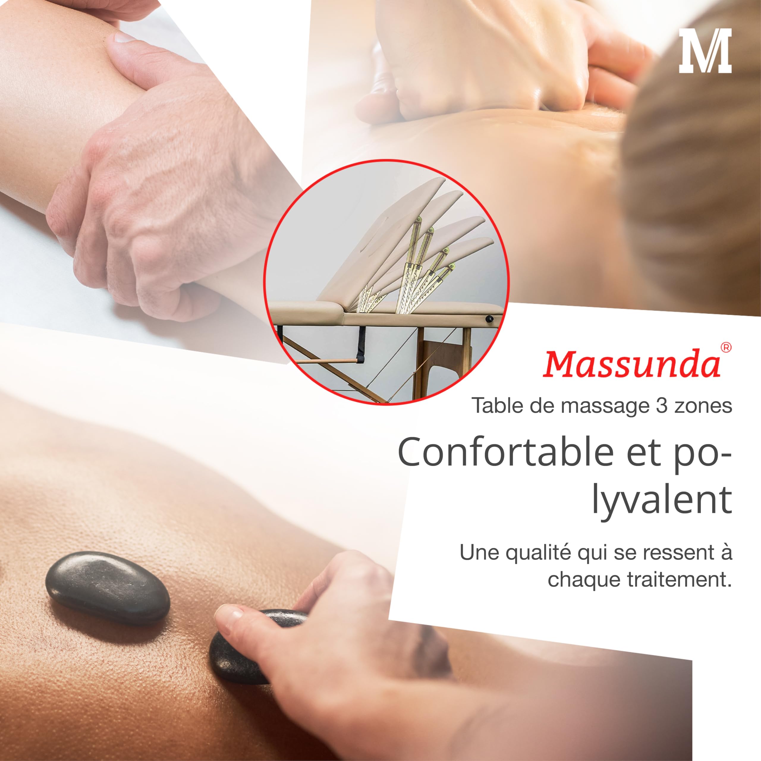 MASSUNDA All INKL Adjustable Height Folding Massage Chaise – Solid Wood Mobile Massage Table with Sponge Cover, Armrests, Backrest & Ergonomic Headrest (Black) – Perfect for Home, Spa & Professional Massage Therapy