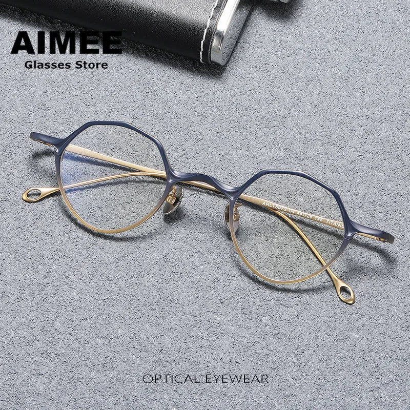 Aimee Unisex Full Rim Polygon Round Titanium Eyeglasses 5973 - Lightweight Durable Frame for Men & Women - Perfect for Reading, Work, and Everyday Fashion