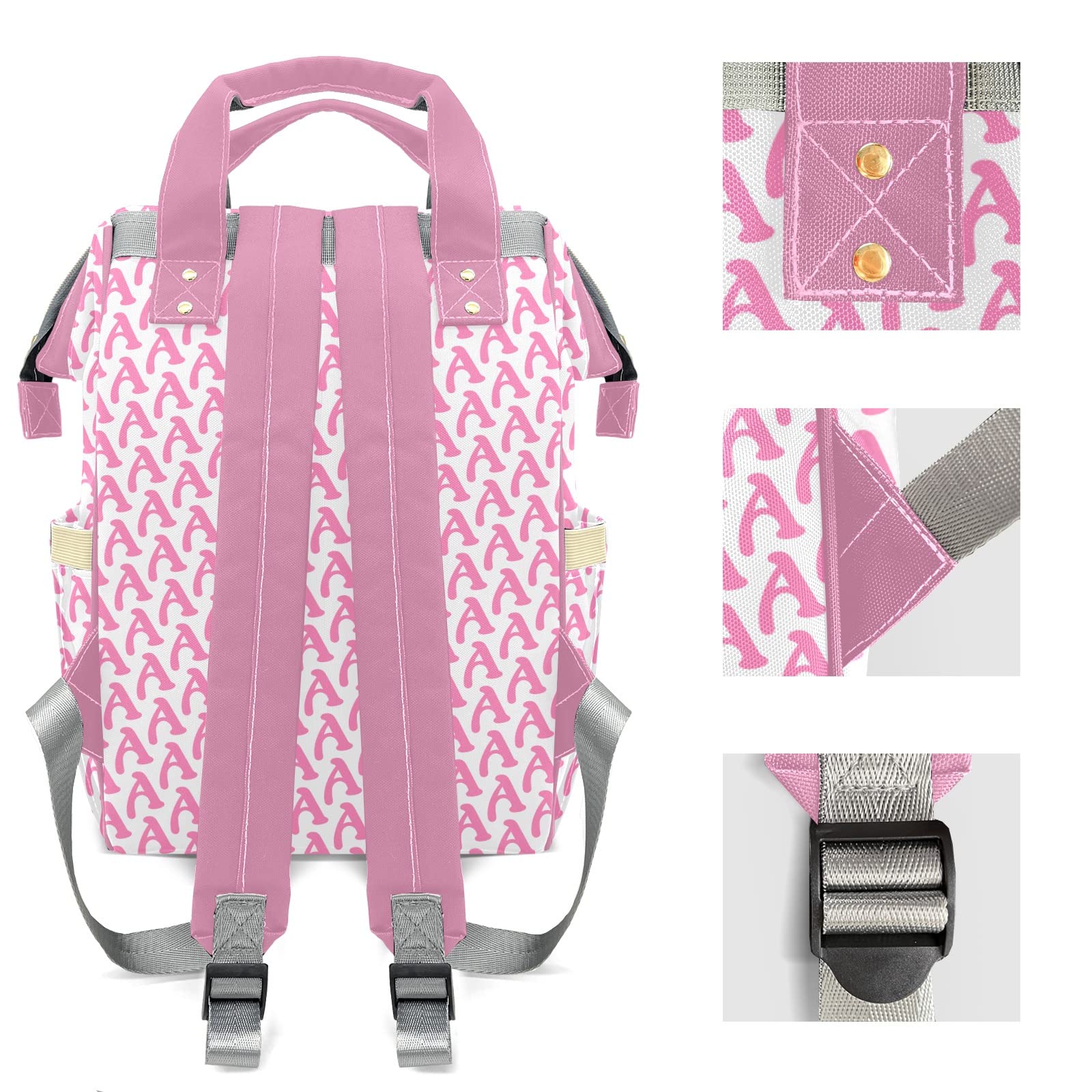 Personalized Pink Letter Print Diaper Backpack with Name - Stylish Nursing Bag for Moms & Dads - Perfect Baby Shower Gift & Travel Essential for New Parents