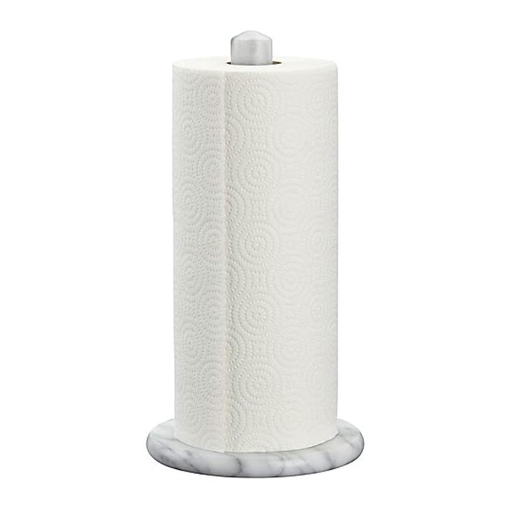QFFL White Marble Paper Towel Holder - Heavy Weighted Base Upright Dispenser for Kitchen Counter, Bathroom & Cabinet | Perfect for Home, Office & Restaurant Use