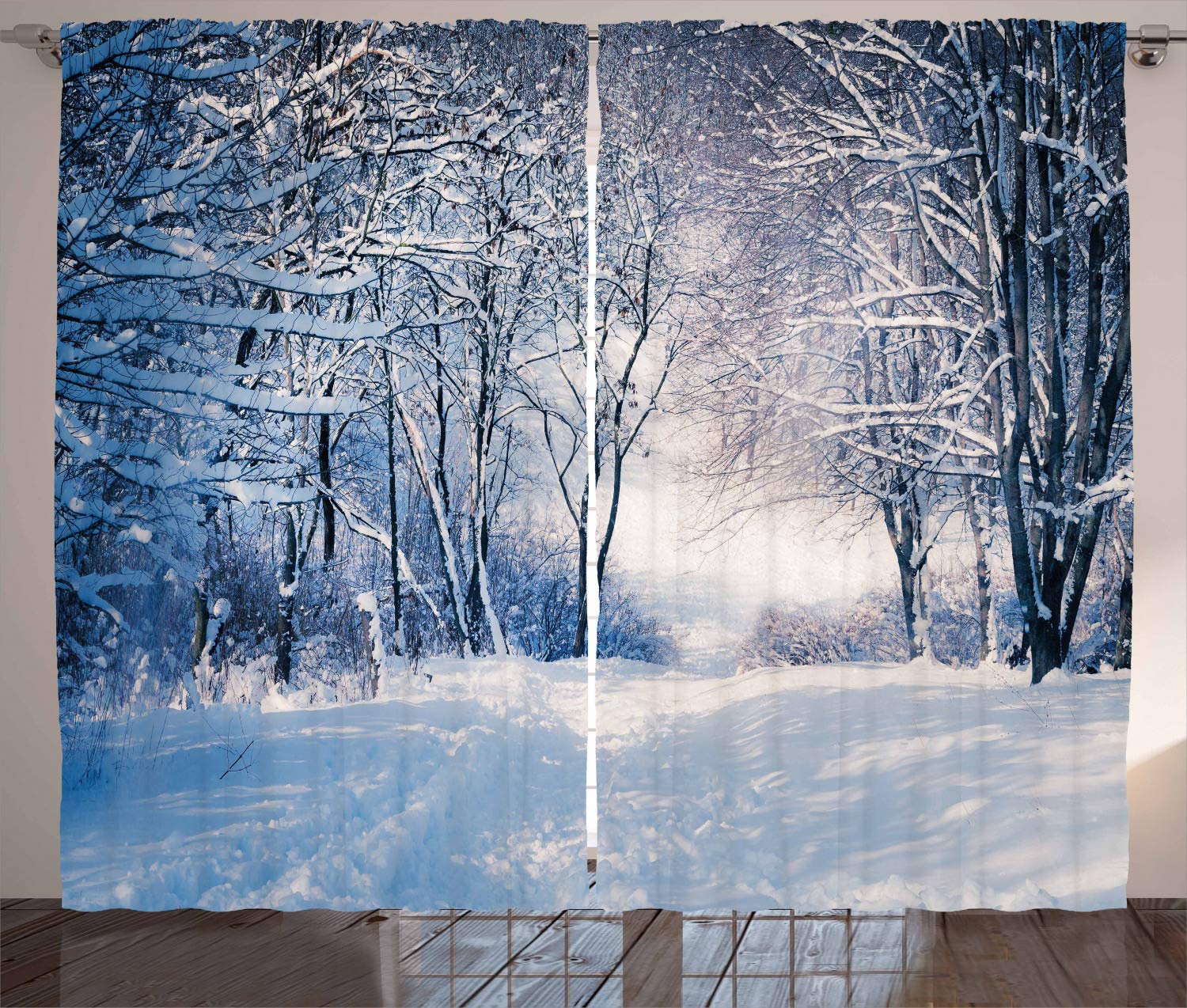 Ambesonne Winter Snow Forest Curtains - 2 Panel Set 108x84 Inch, Black & White Thermal Insulated Window Drapes for Living Room & Bedroom - Cozy Cabin Decor, Perfect for Winter Home & Holiday Season