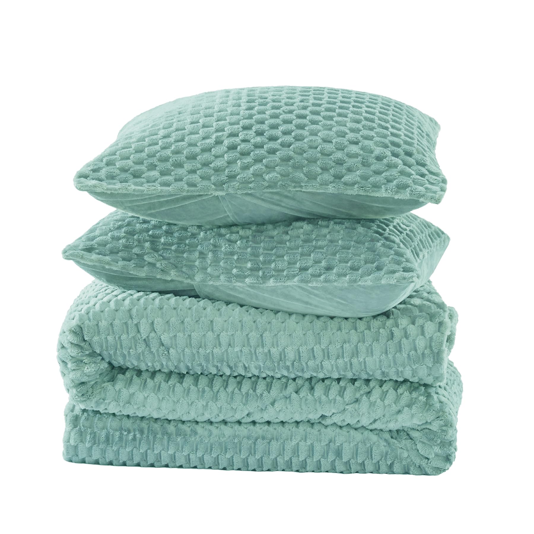Fluffy King Comforter Set - Luxury Fuzzy Brushed Plaid Pattern Bedding | Ultra Soft Velvet Winter Comforter in Eggshell Blue | 3-Piece Bed Set for Cozy Nights & Cold Weather | Perfect for Master Bedroom, Guest Room & Dorm Decor