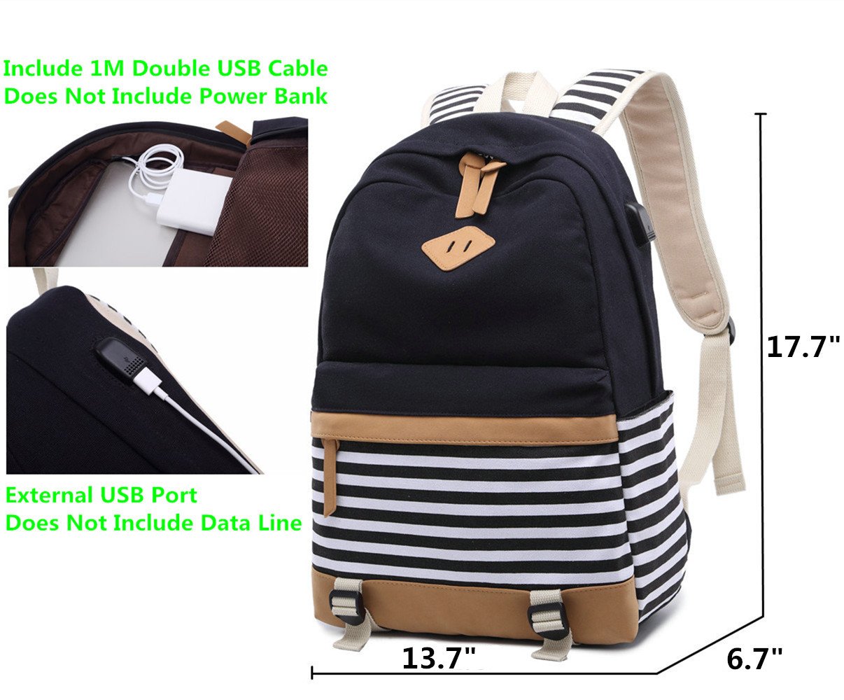 Stylish Women's Laptop Backpack for College & Travel - 15.6 Inch USB Charging Bookbag with Durable Canvas - Perfect for School, Work & Daily Commute (Black)