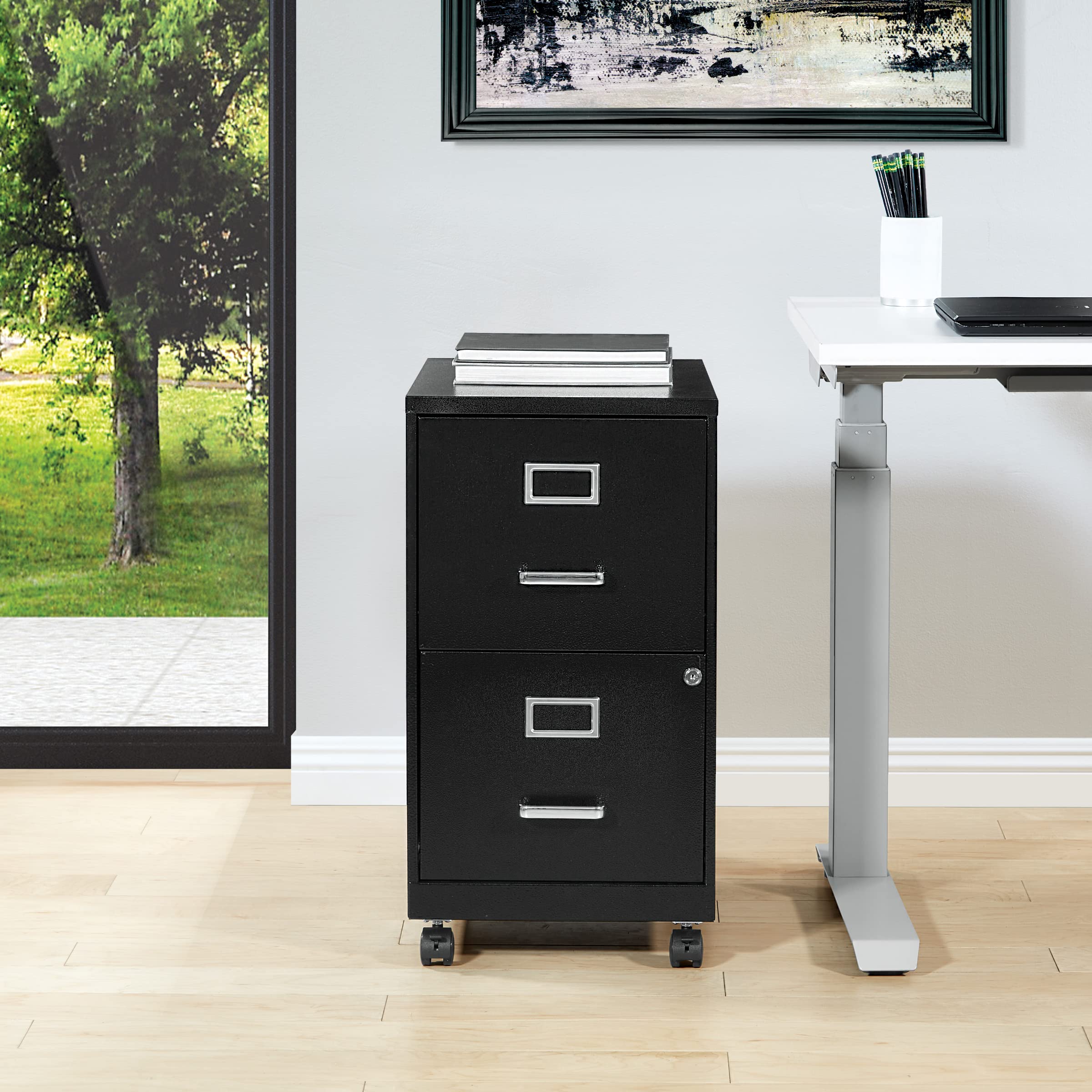 OSP 2-Drawer Mobile Locking Metal File Cabinet - Black, Secure Storage for Office, Home, or Classroom Documents & Supplies
