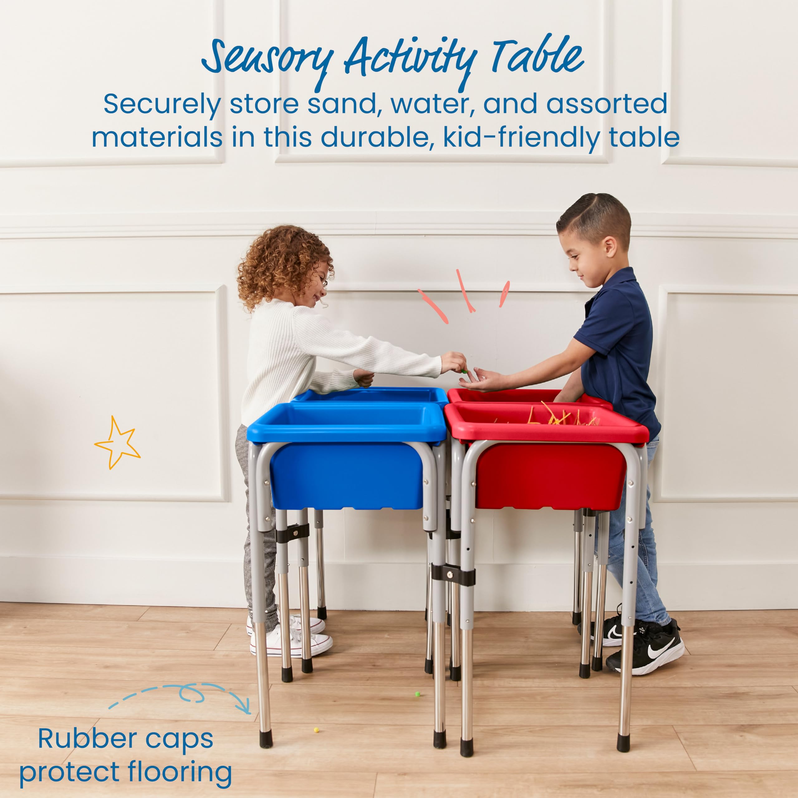 ECR4Kids 4-Station Adjustable Sand and Water Play Table with Sensory Bins - Blue & Red for Toddlers | Outdoor & Indoor Sensory Play Activity Center for Preschool, Daycare & Home Learning