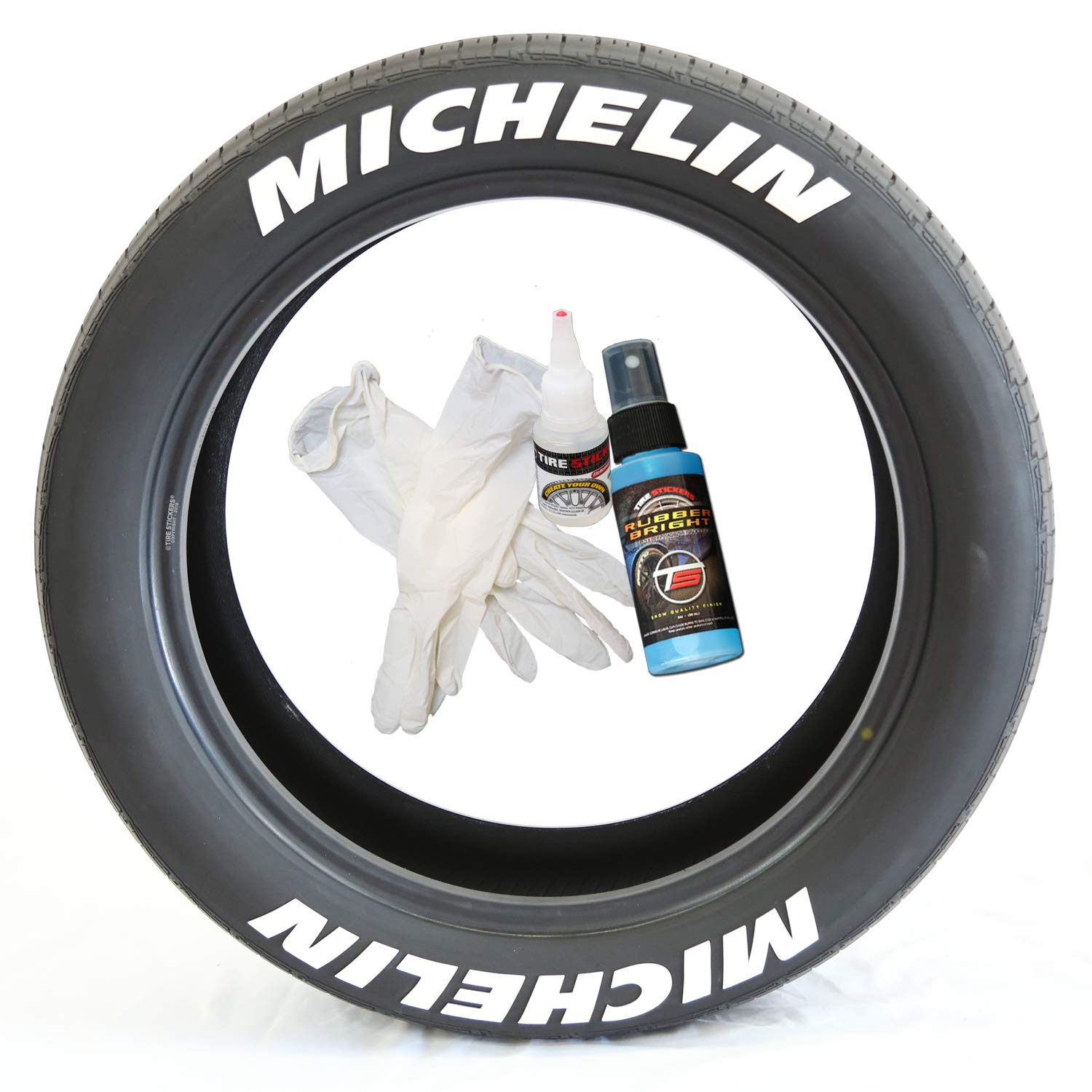 Michelin Tire Lettering Stickers - Permanent White Decals with Glue & 2oz Touch-Up Cleaner for 19-21 Inch Wheels (1.50 Inches, 4 Pack) - Perfect for Car Enthusiasts & Custom Vehicle Styling
