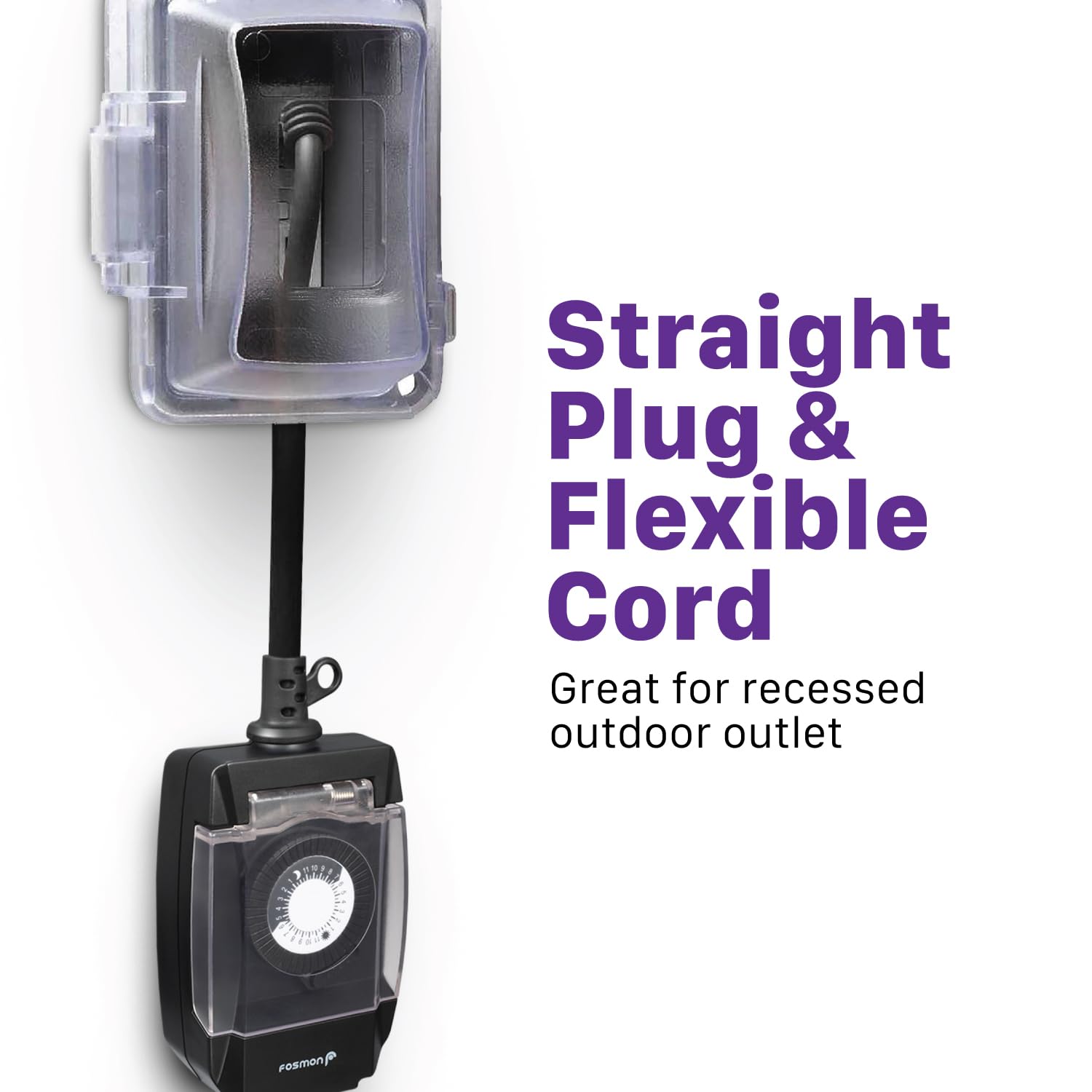 Fosmon Outdoor Light Timer Outlet - Waterproof 24-Hour Mechanical Pool Pump Timer, Heavy Duty 15A 1/2HP, 3-Prong Grounded Plug for Outdoor Lighting, Pools & Garden Equipment | Weatherproof & Durable for Patio, Backyard & Landscape Use