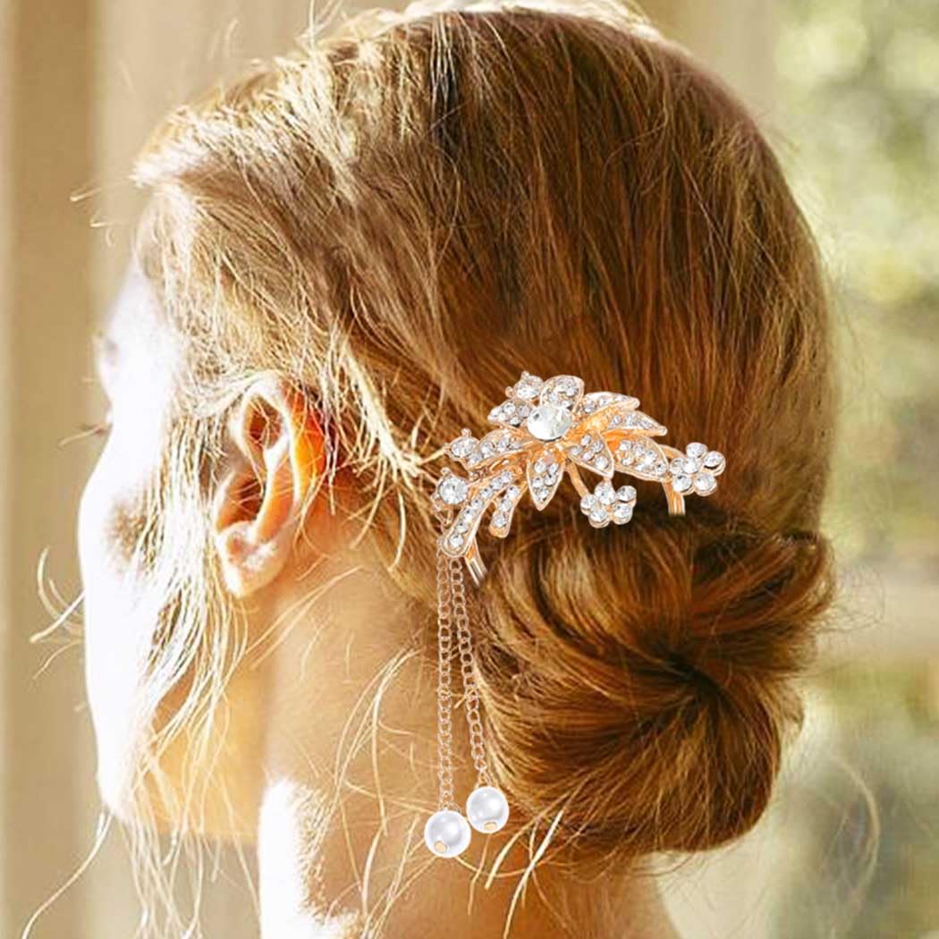 BARTOSI Crystal Hair Clips for Women - Rhinestone Hair Pins, Gold Wedding Hair Accessories for Bride, Prom, Party & Special Occasions