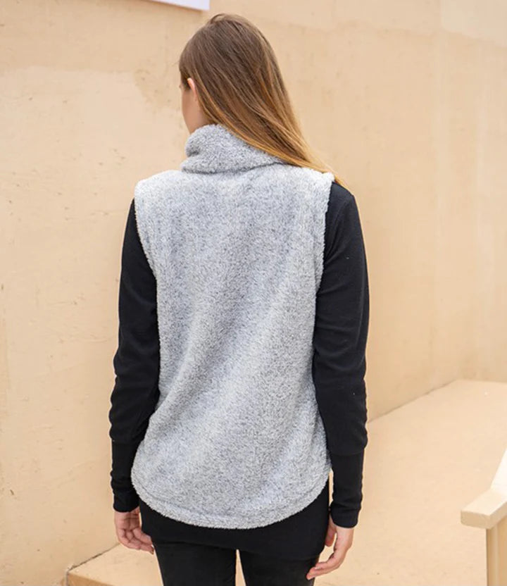 Rue Sherpa Vest with Faux Pocket Patch - Cozy Fleece Lined Winter Vest for Women - Perfect for Outdoor Activities, Layering & Casual Wear