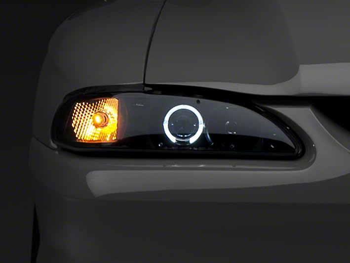 Raxiom LED Halo Projector Headlights for 94-98 Mustang - Black Housing & Smoked Lens - High-Performance Lighting Upgrade for Night Driving & Car Customization