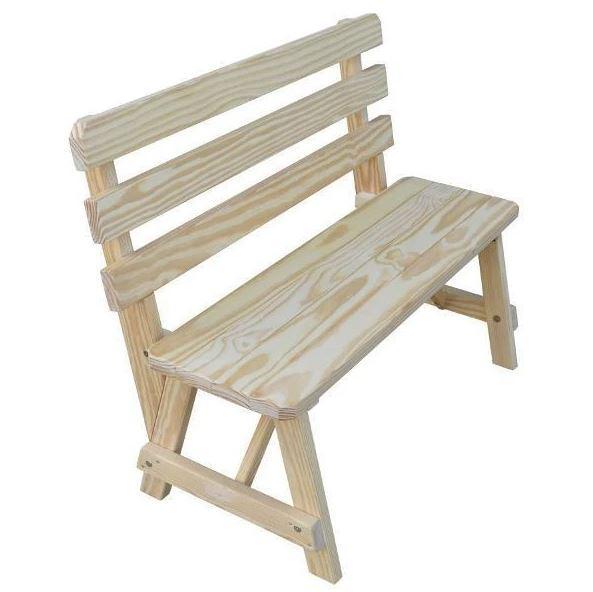 A&L Furniture Yellow Pine Traditional Backed Bench - Rustic Wooden Entryway Seating for Home, Garden, and Outdoor Decor