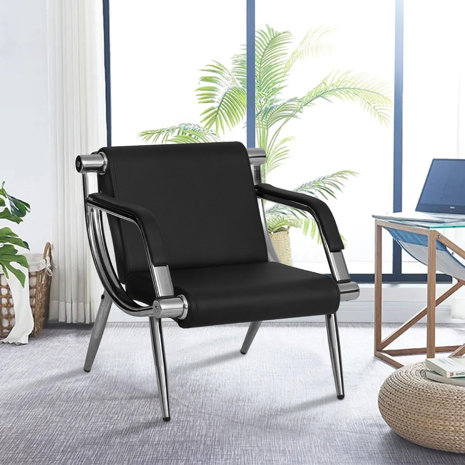 Kinsuite 2-Pack Black PU Leather Waiting Room Chairs with Arms - Office Guest Chairs, Reception Chairs for Salon, Barber Shop, Airport, Bank & Lobby - Comfortable Seating Solution for Waiting Areas