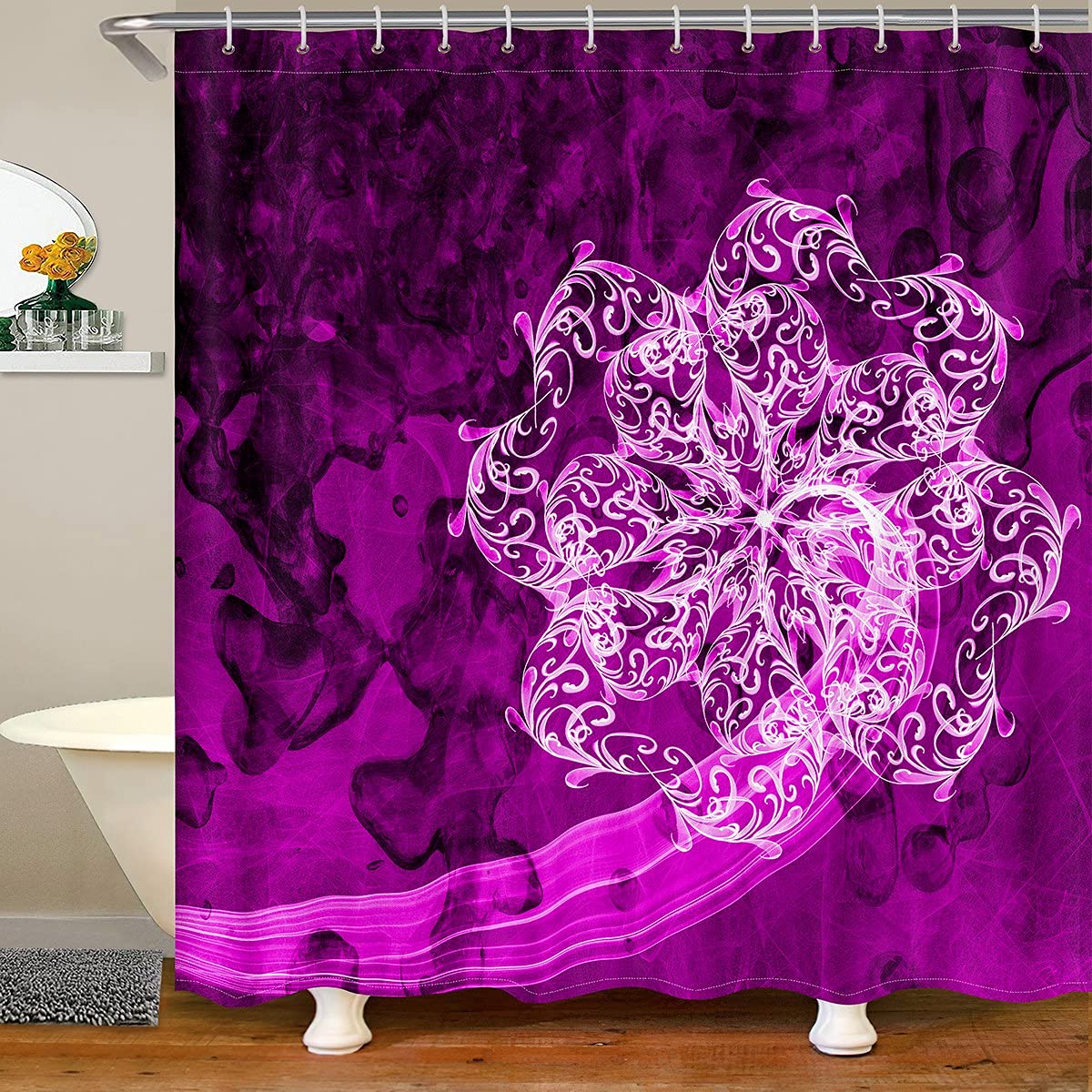 Feelyou Abstract Floral Waterproof Shower Curtain Set - 72x72 Inch Bohemian Bathroom Decor with Gradient Violet Design for Kids & Adults - Perfect for Bathtubs, Stalls & Modern Bathrooms