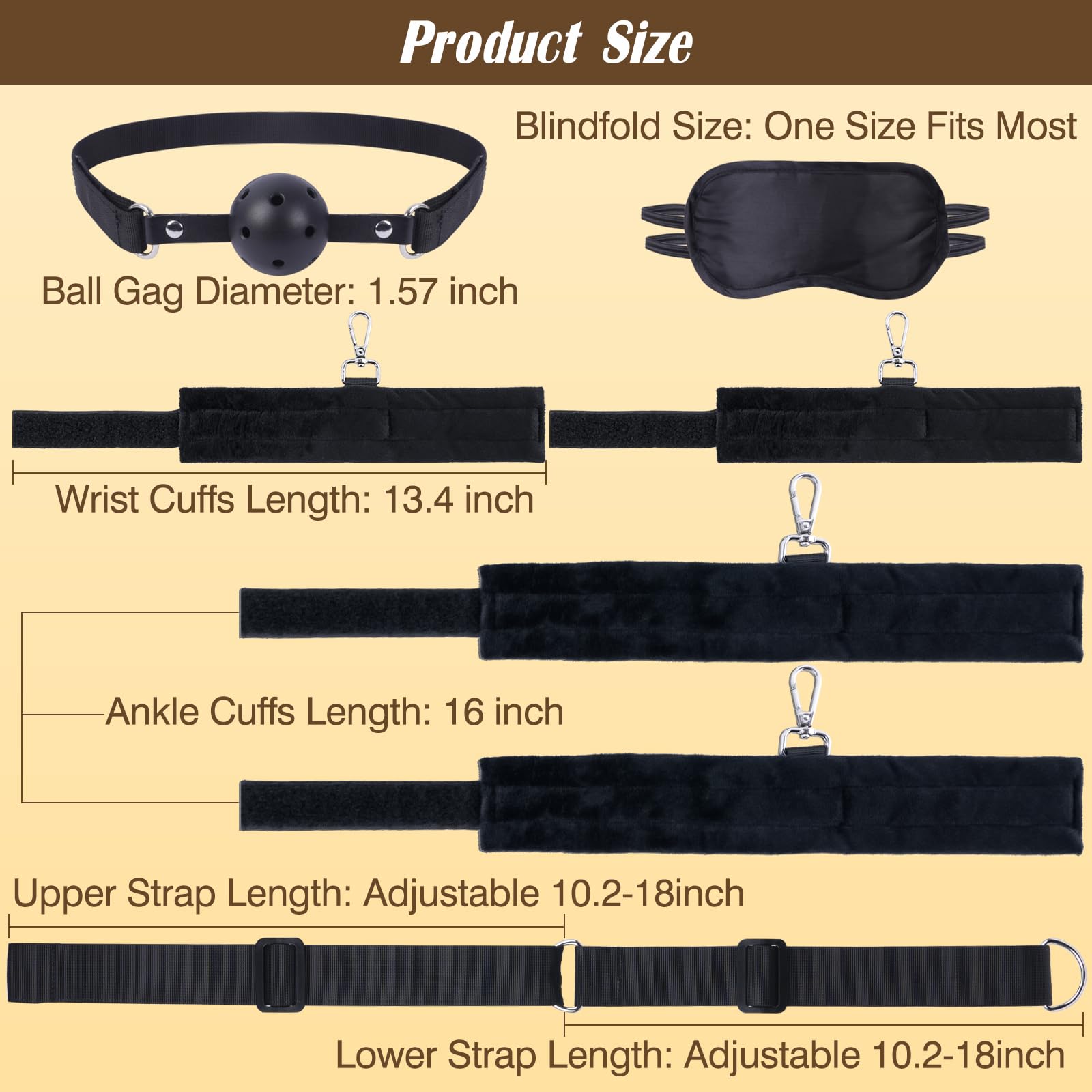 BDSM Bondage Restraints Kit - Adjustable Wrist & Ankle Cuffs with Handcuffs, Blindfold & Ball Gag - Adult SM Toys for Couples - Perfect for Bedroom Games, Role Play & Spicing Up Your Intimate Life