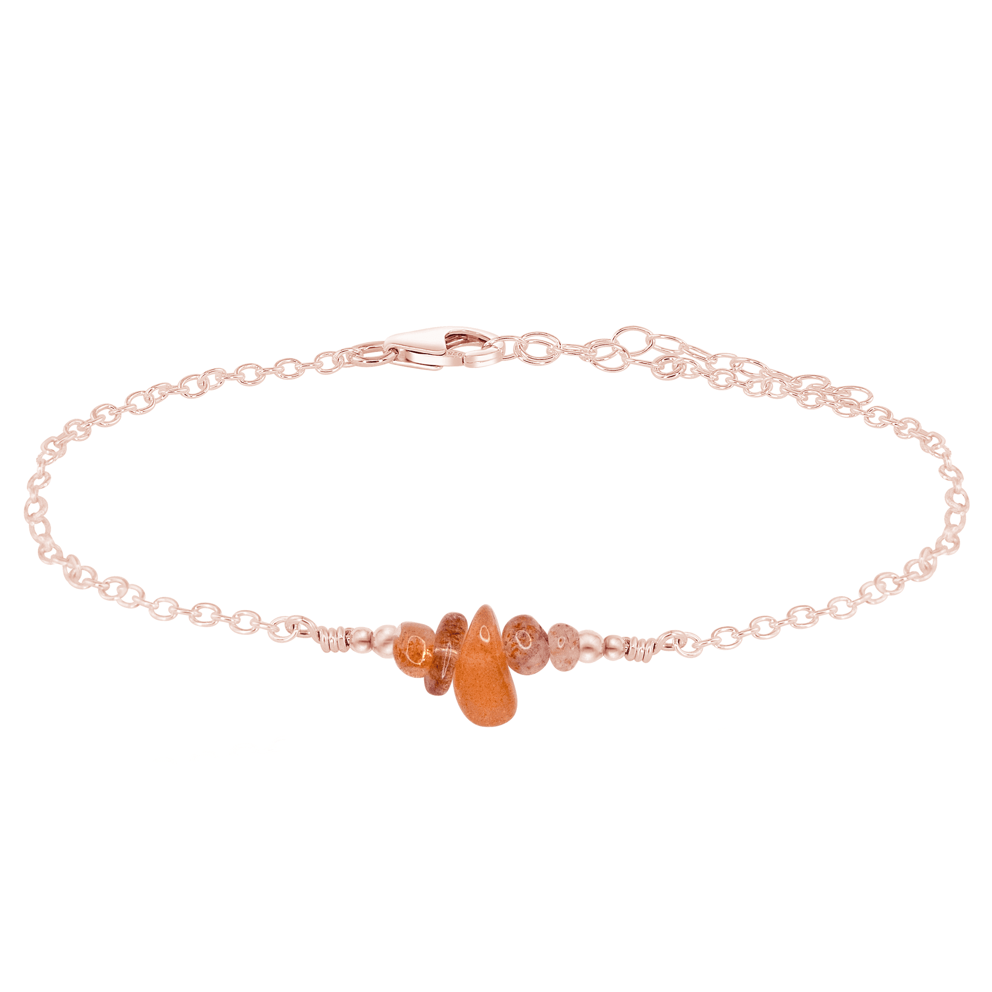 Sunstone Chip Bead Bar Anklet - Natural Gemstone Ankle Bracelet for Women, Boho Chic Jewelry for Summer Beach & Festival Outfits
