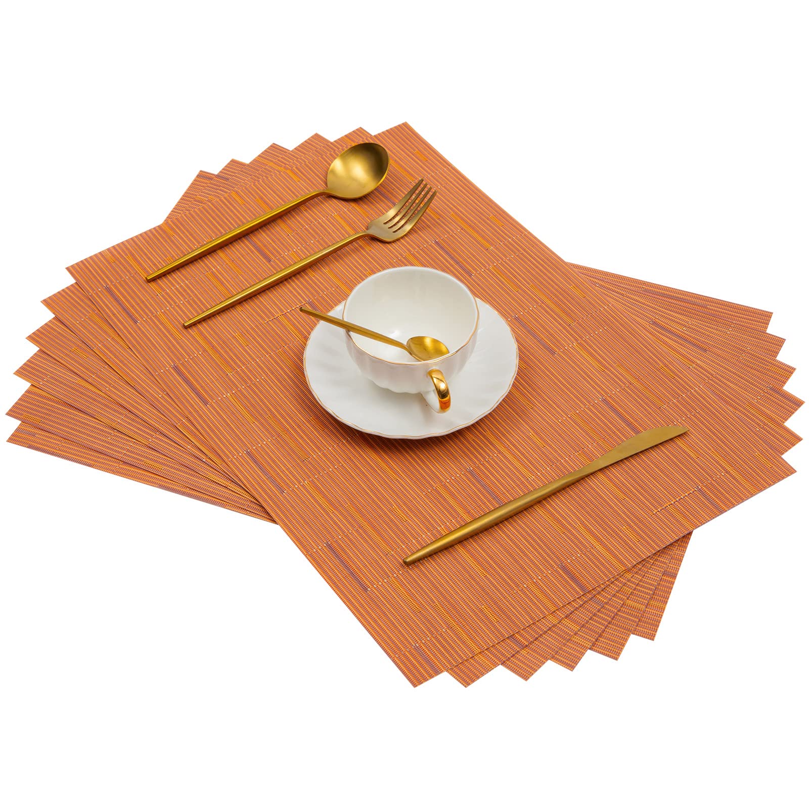 U'Artlines Heat-Resistant PVC Placemats Set of 6 - Stain Proof, Non-Slip, Washable Vinyl Table Mats for Dining, Kitchen & Outdoor Use (Orange)