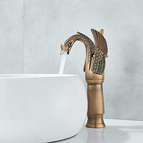 Antique Bronze Single Handle Swan Spout Bathroom Vessel Sink Faucet - Perfect for Modern Vanities & Luxury Powder Rooms