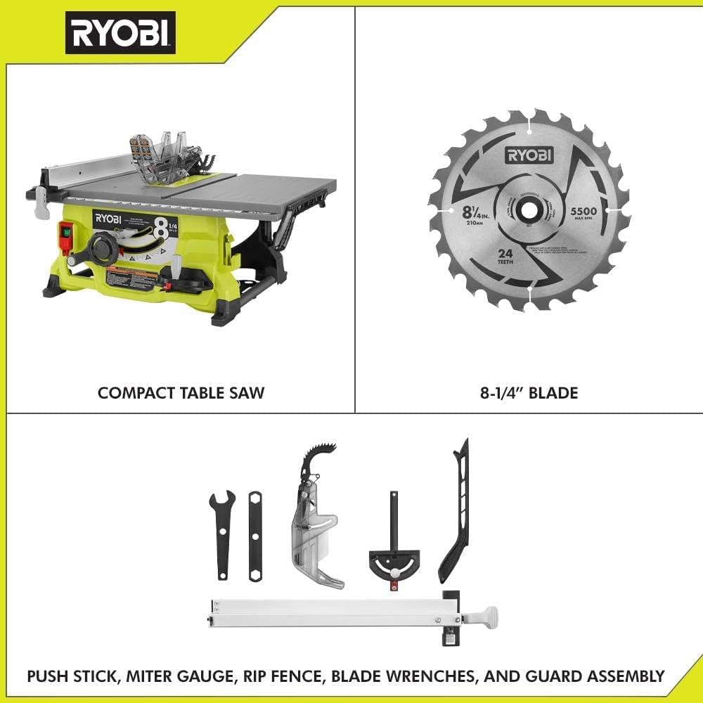 RYOBI 13 Amp 8-1/4 Inch Compact Portable Corded Jobsite Table Saw - Professional Woodworking Tool for DIY Projects & Home Renovations (Renewed)