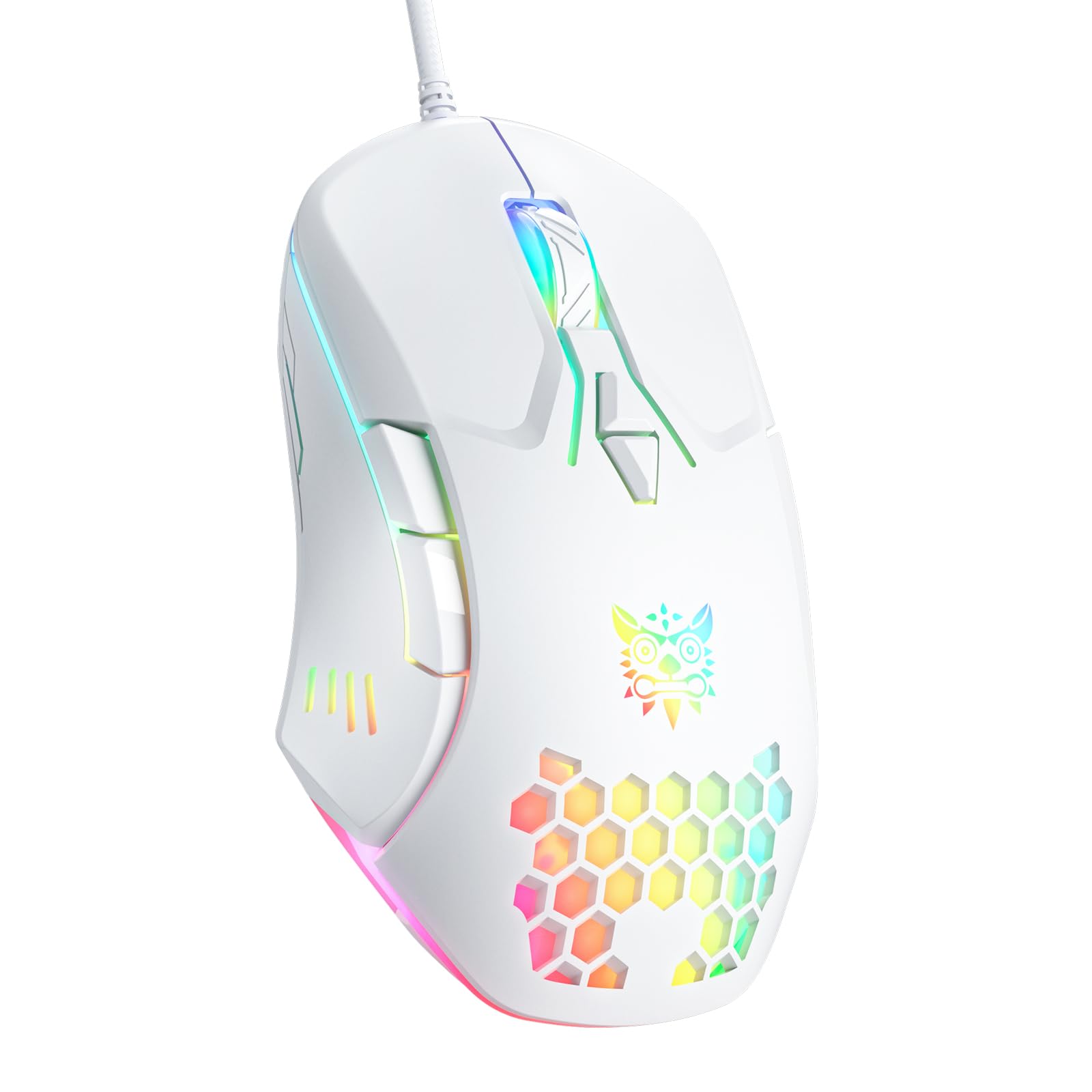 Premium Wired Gaming Mouse with High Precision Sensor, RGB Backlit, Adjustable DPI (800-6400), 7 Programmable Buttons - Ergonomic Design for PC, Mac, Linux & Chrome OS - Perfect for FPS, MOBA Games & Office Work (White)