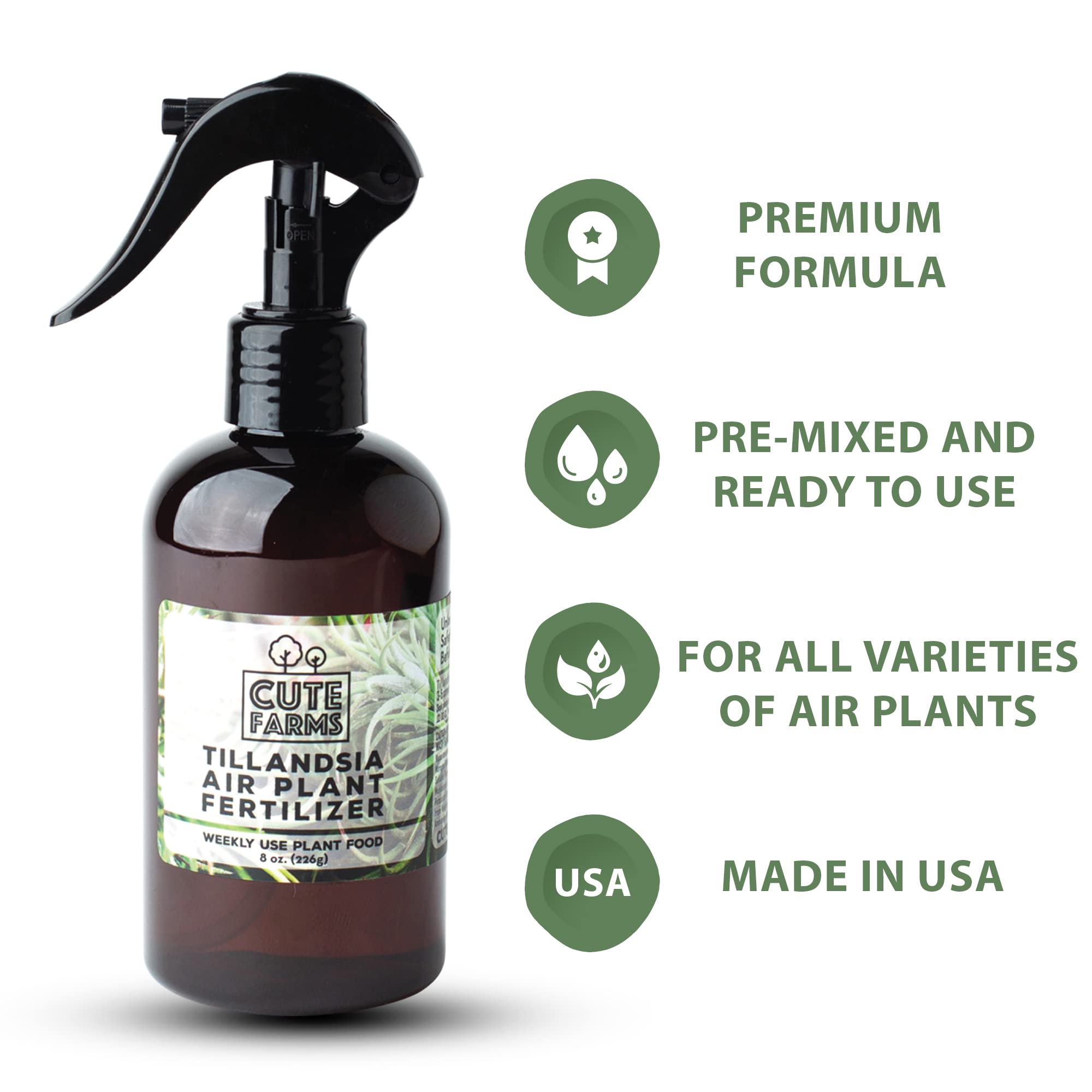 Cute Farms Tillandsia Air Plant Fertilizer - Gentle Weekly Use Plant Food with Care Guide | 8 oz. Spray Bottle for Healthy Growth | Perfect for Home, Office & Terrarium Decor