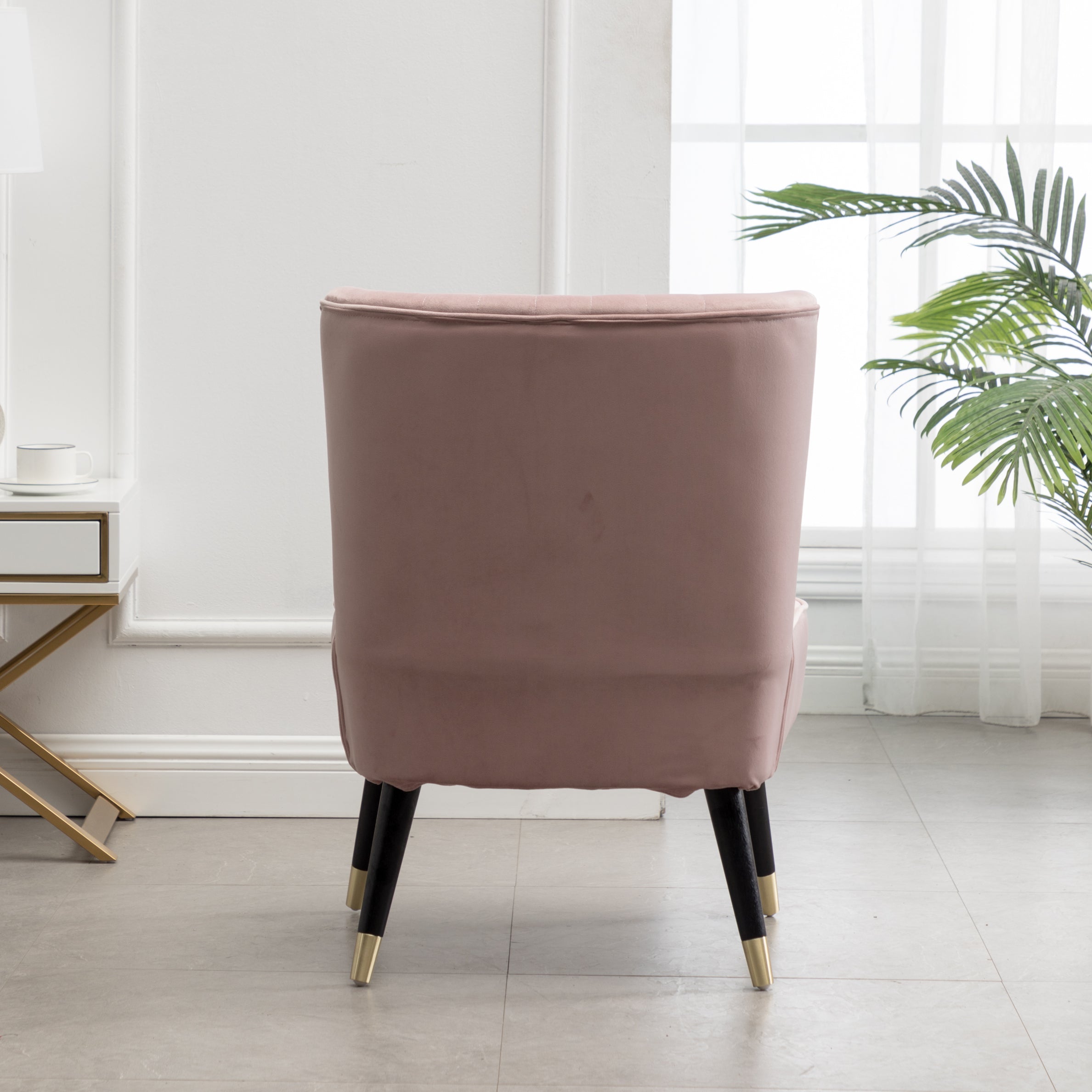 Roundhill Furniture Elon Contemporary Velvet Upholstered Accent Chair in Pink - Modern Lounge Chair for Living Room, Bedroom, or Office Decor
