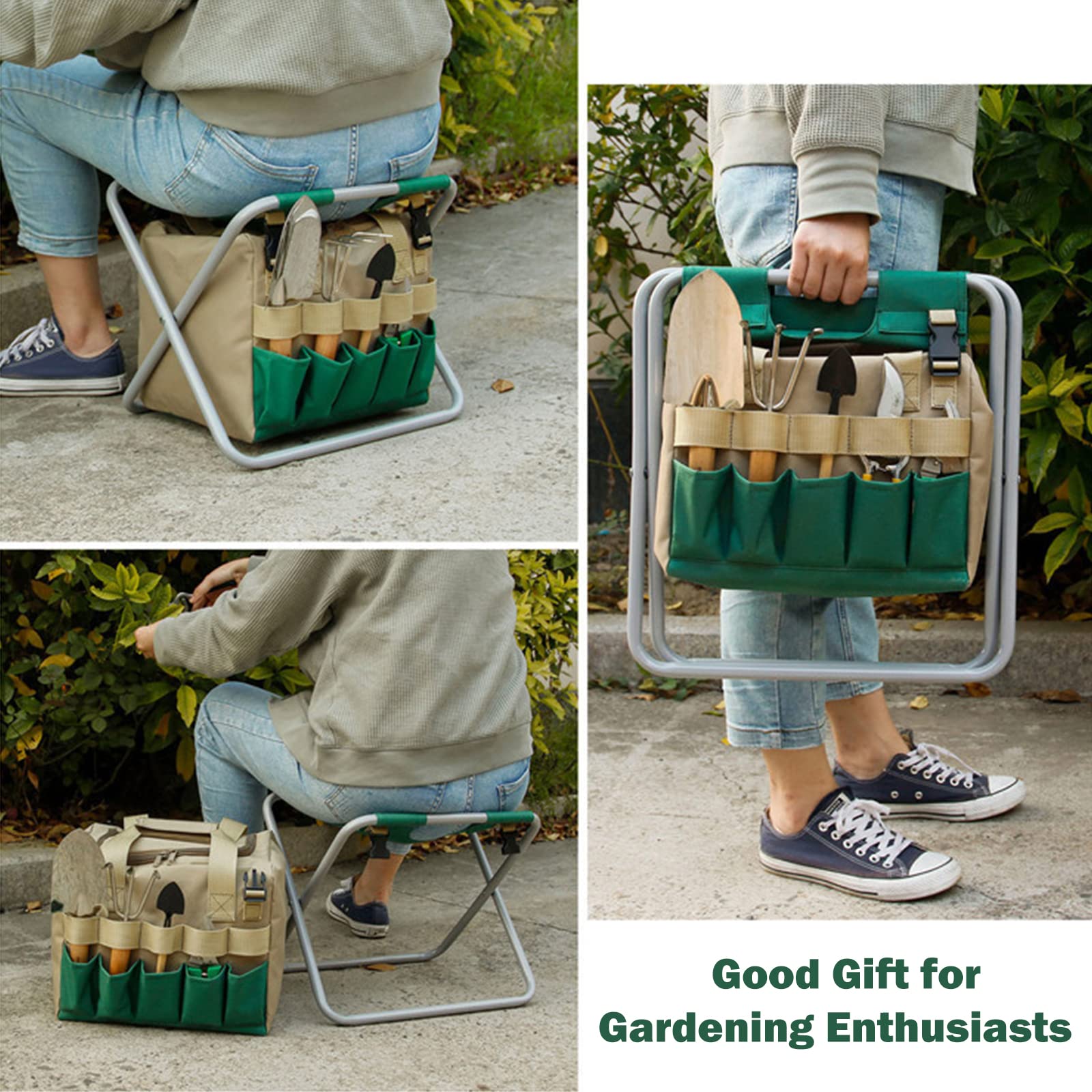 **Kavolet Heavy Duty Garden Tool Bag with Folding Stool - Large Capacity Detachable Canvas Storage Organizer for Gardening, Lawn & Yard Tools - Perfect for Outdoor Work, Landscaping & DIY Projects**