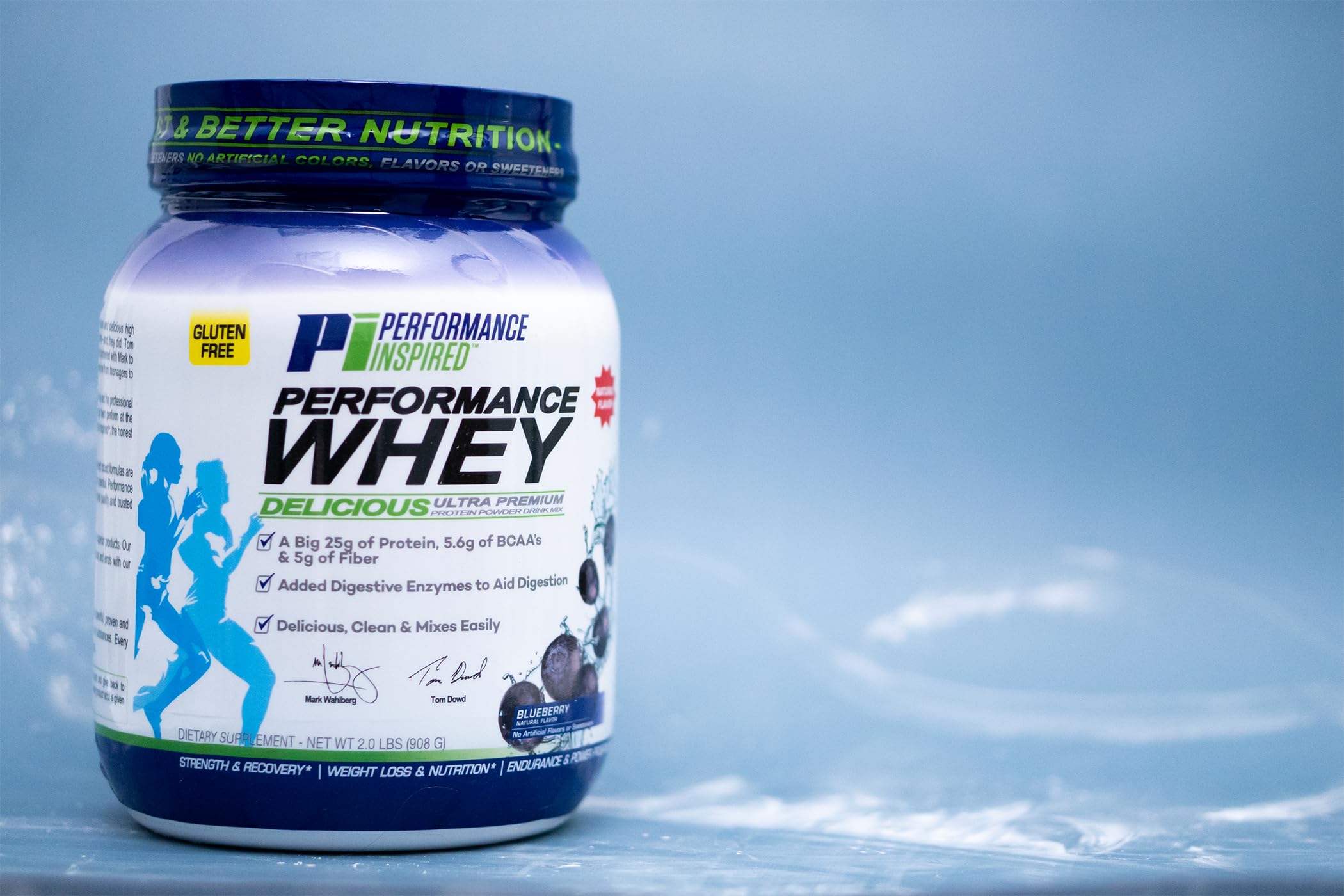 Performance Inspired Whey Protein Powder - All Natural, 25G Protein, BCAAs, Digestive Enzymes & Fiber - Blueberry Flavor, 2lb for Muscle Recovery & Post-Workout Nutrition