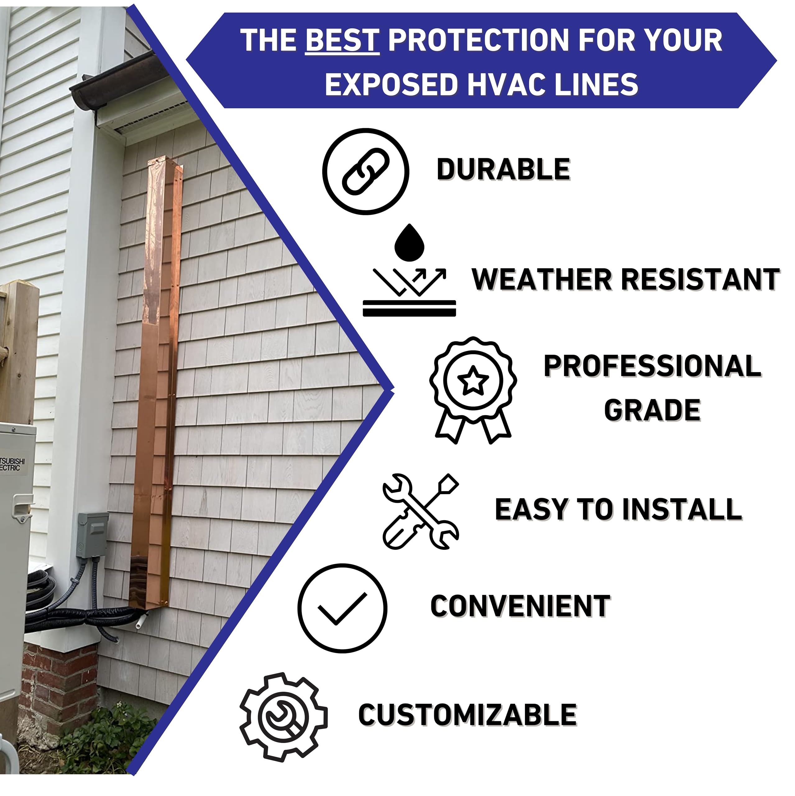 EAGLE 1 Metal Line Set Cover Kit for Mini Split & Central AC Heat Pump - 6x4 Light Grey - Durable HVAC Protection for Indoor/Outdoor Use - Home & Commercial Installation