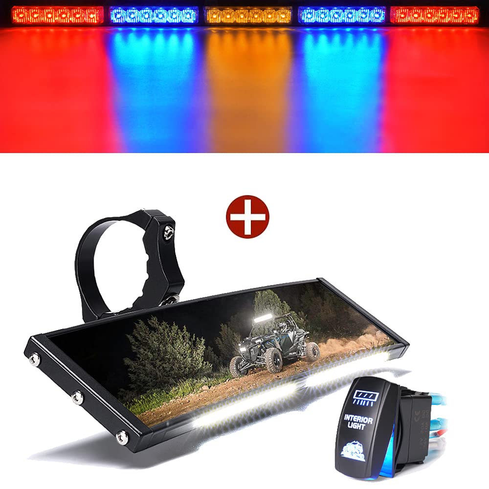 Xprite 9 Inch UTV Center Mirror with LED Light & Switch + 30