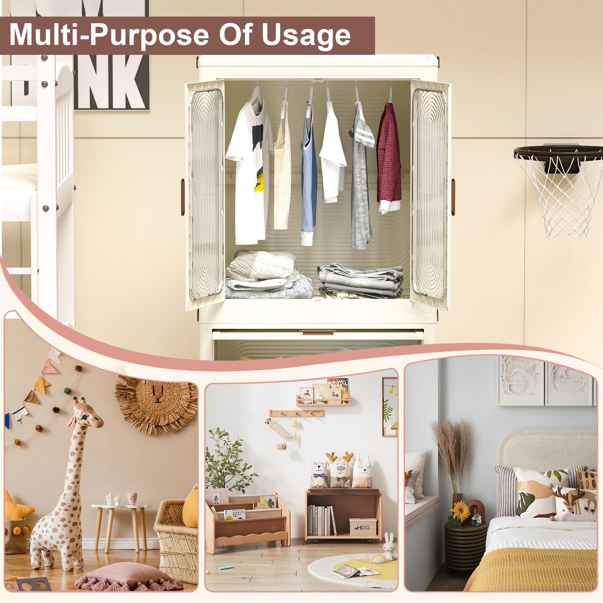 Portable Wardrobe Closet Organizer with Magnetic Doors - 4 Storage Cubes & Hanging Rod Included - 10 Bonus Hangers - Space-Saving Clothes Storage for Bedroom, Nursery, or Dorm - Perfect Baby Wardrobe Cabinet & Clothes Dresser for Small Spaces