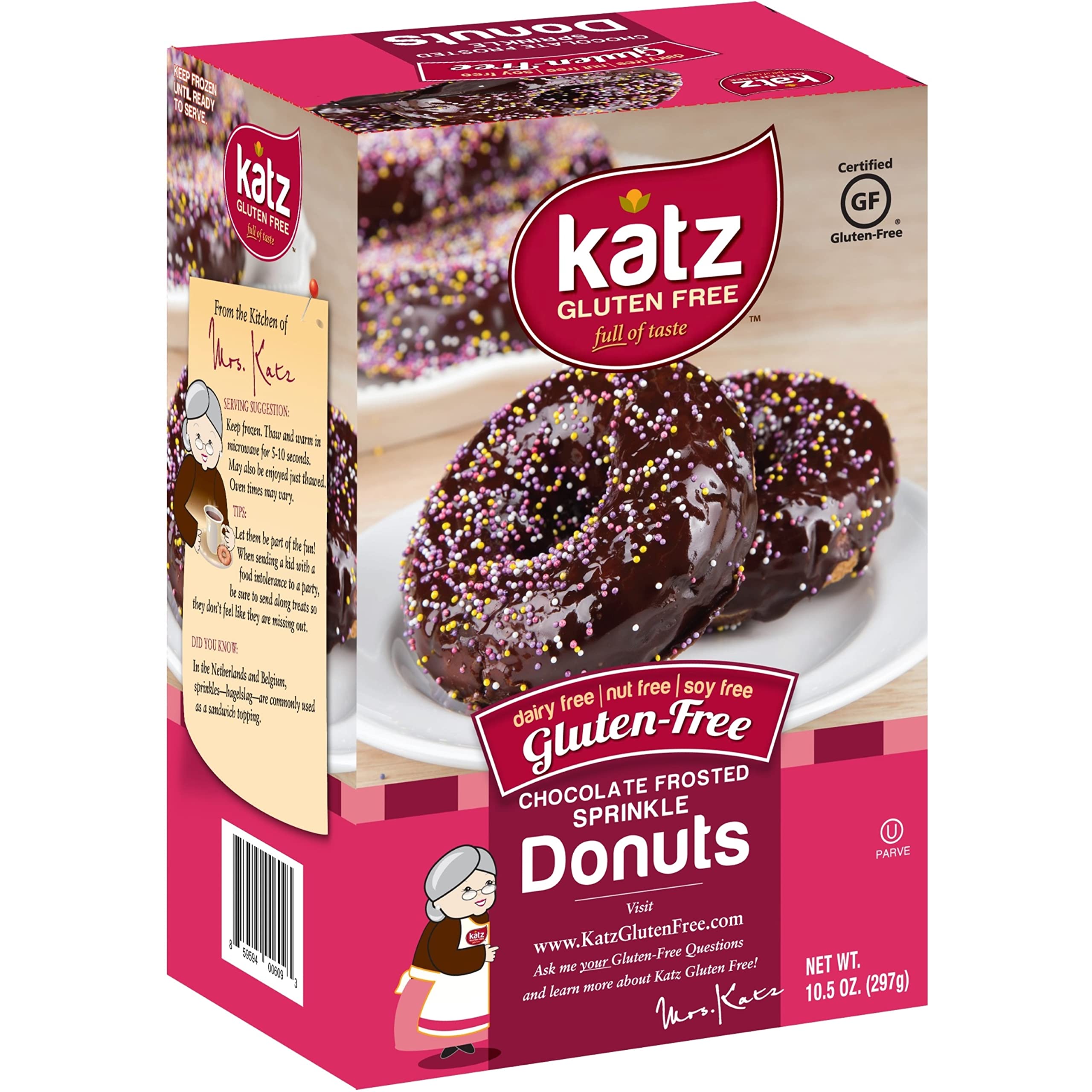 Katz Gluten Free Chocolate Frosted Sprinkle Donuts - 6 Pack (10.5 oz) | Dairy Free, Nut Free, Soy Free, Vegan | Kosher Certified | Perfect for Birthday Parties, School Snacks & Celiac-Friendly Treats