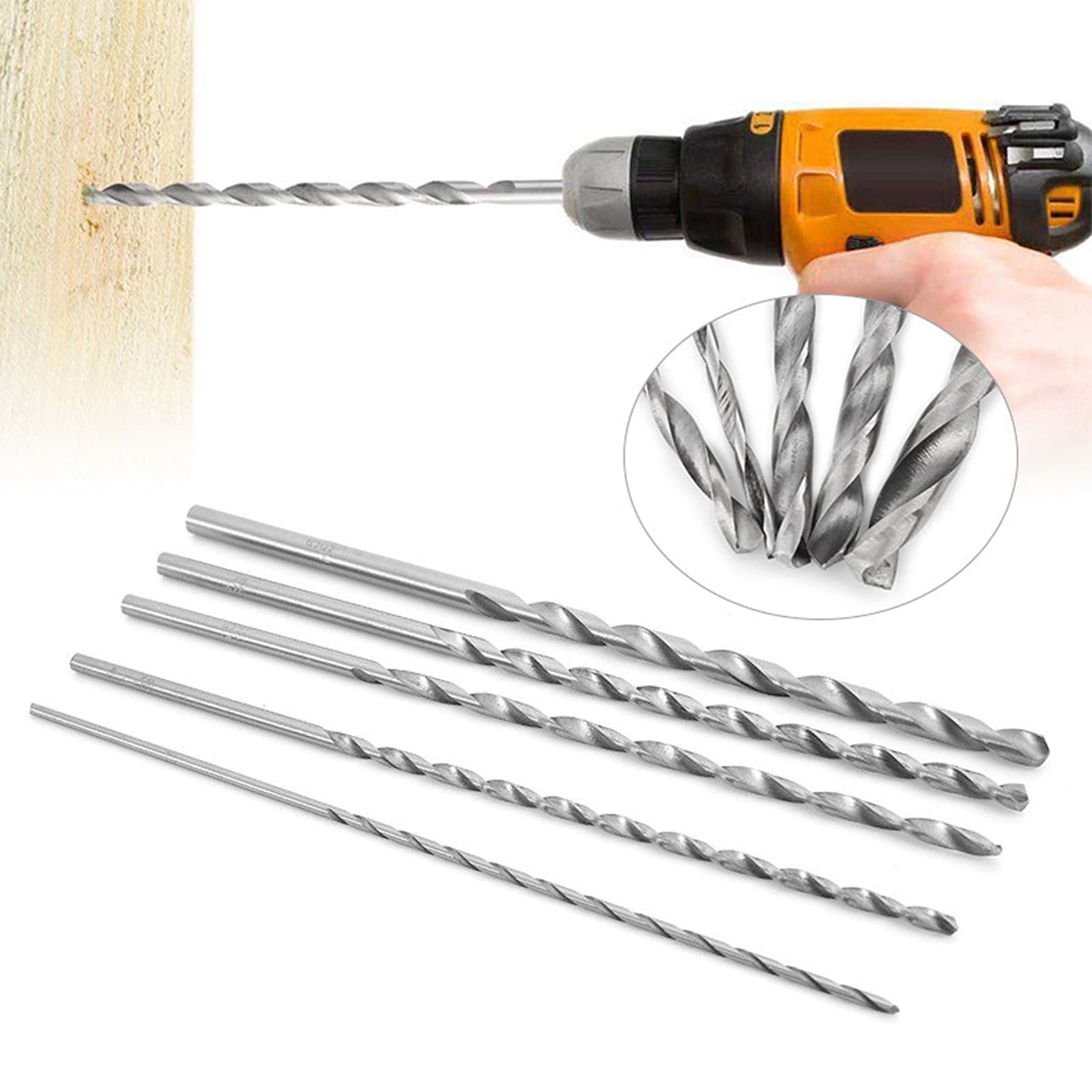 Walbest 5-Piece Extended Length Twist Drill Bit Set - High-Speed Steel Fast Chip Removal Round Shank Professional Drilling Bits for Tapping, Power Tools & Hand Tools | Perfect for Metalworking, Woodworking & DIY Home Projects