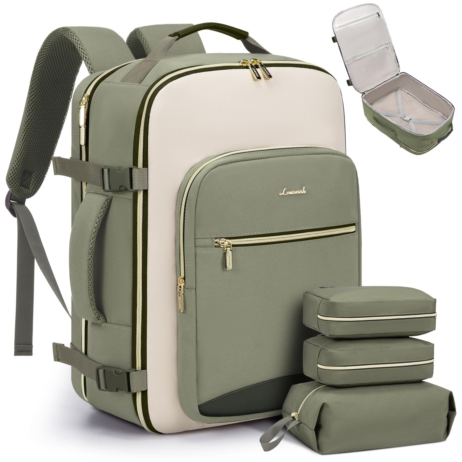 LOVEVOOK 40L Travel Backpack for Women & Men - Large Carry On Backpack with 3 Packing Cubes, TSA Approved Airplane Personal Item Bag Fits 17 Inch Laptop, Waterproof & Airline Compliant - Perfect for Business Trips, Weekend Getaways & International Travel