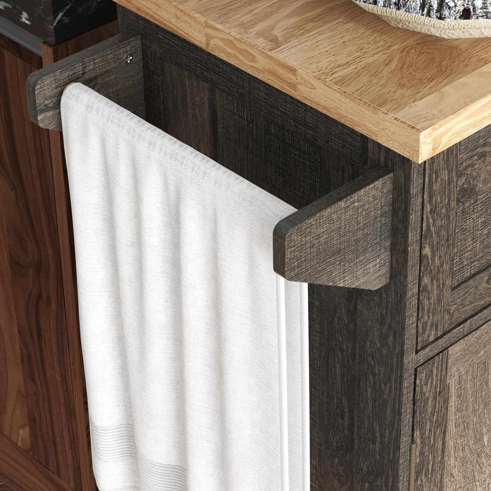 HOMCOM Triple-Cabinet Rolling Kitchen Island with Adjustable Storage Shelf, Wood Top & Towel Rack - Mobile Utility Cart with Large Drawer in Distressed Brown for Small Kitchens, Apartments & Food Prep Stations