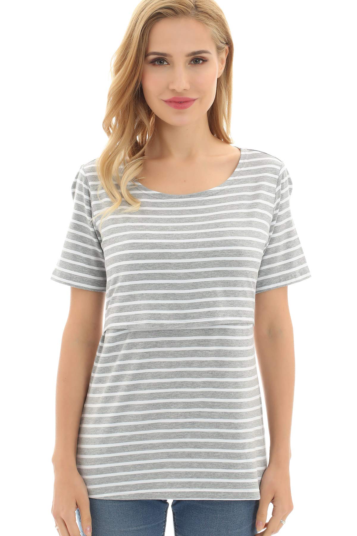 Bearsland Women's 3-Pack Maternity Nursing Tops - Soft Short Sleeve Breastfeeding Shirts for Comfortable Nursing & Pregnancy | Perfect for Daily Wear, Nursing in Public & Postpartum Comfort