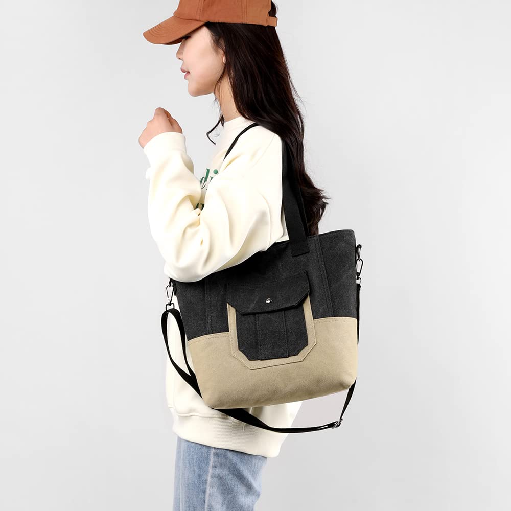 Stylish Canvas Tote Bag for Women - Small Zippered Shoulder Hobo Purse - Perfect for Shopping, Travel & Work (Office, Beach, Daily Commute)