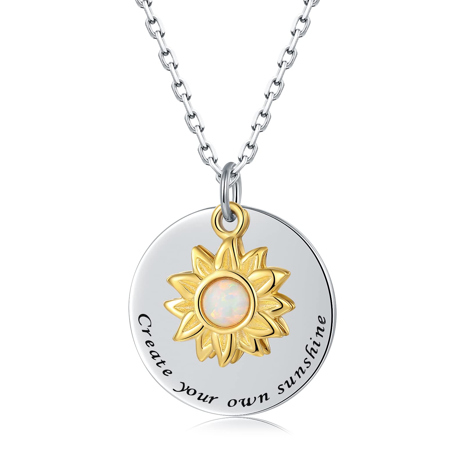 EJALEN 925 Sterling Silver Opal Sunflower Necklace for Women - 18K Gold Plated Sunshine Pendant Jewelry, Birthday Christmas Gifts for Her, Girls, Wife, Mother - Perfect for Daily Wear, Date Night, Anniversary & Special Occasions