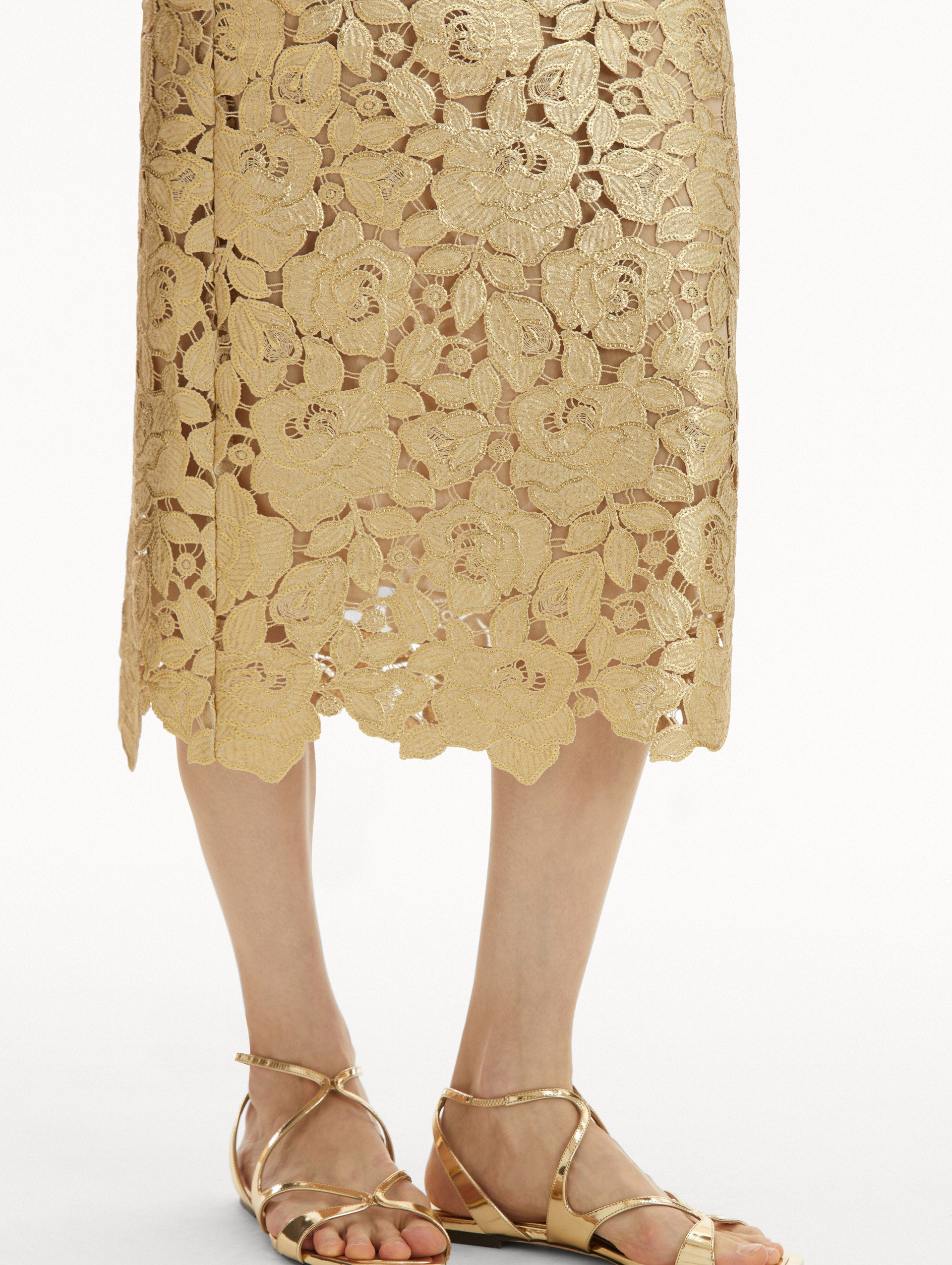 Elegant Gold Foil Rose Guipure Lace Skirt for Women - Perfect for Weddings, Parties & Special Occasions