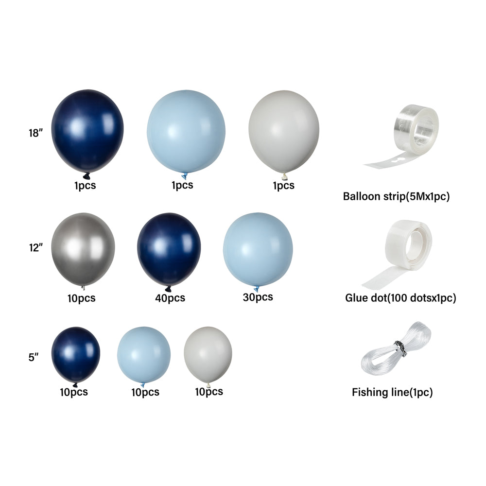 Balloon Arch Kit - Navy, Sky Blue & White Balloon Garland for Parties, Weddings, Baby Showers & Events - 1 Count Box
