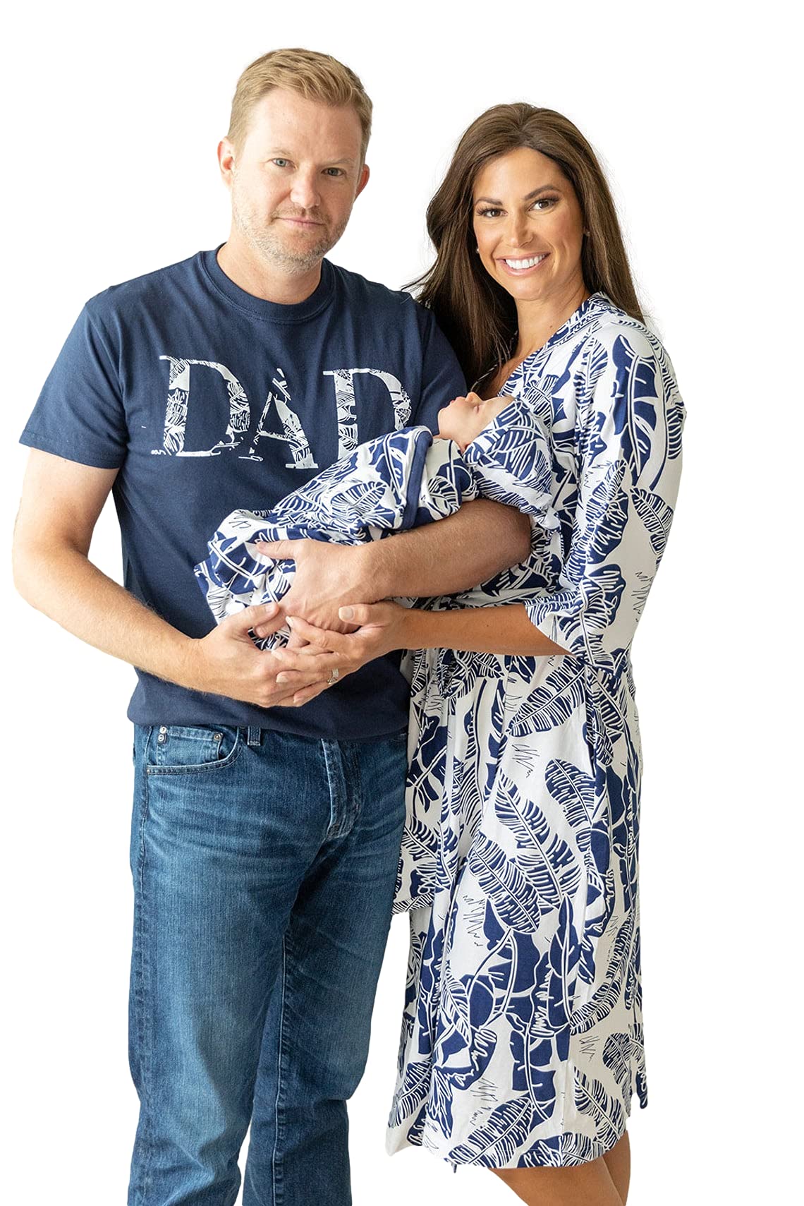 Baby Be Mine Maternity Nursing Robe & Swaddle Blanket Set with Daddy T-Shirt - Soft Delivery Gown for New Moms & Newborn Baby Girl (Small/Medium, Serra) | Perfect for Hospital Birth, Breastfeeding & Family Photo Shoots