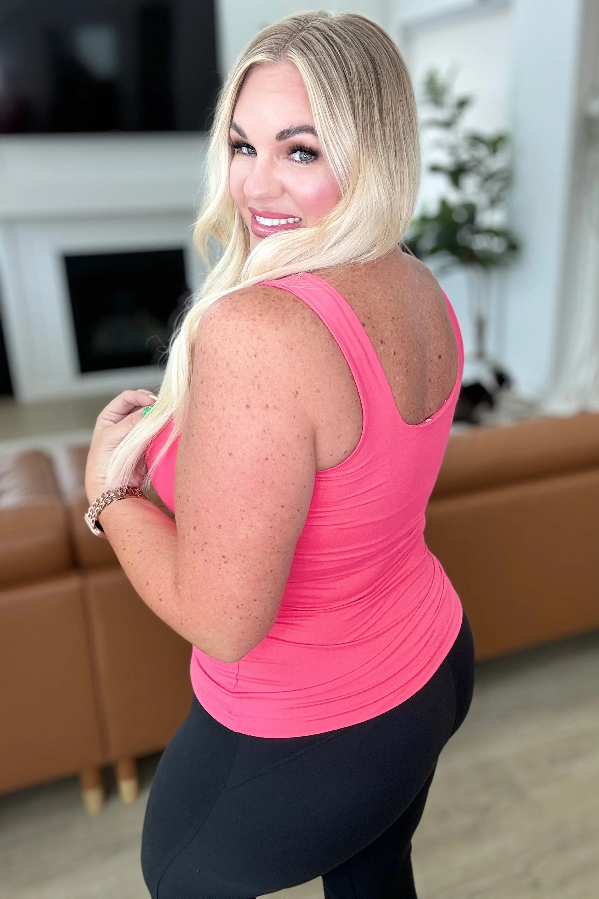 Always Right Square Neck Tank Top for Women - Flamingo Pink | Soft Stretchy Fabric | Perfect for Summer, Beach, and Casual Wear