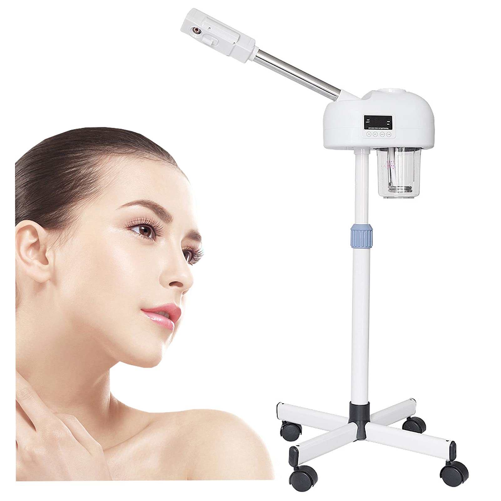 Professional Touch Screen Ozone Facial Steamer with Adjustable Height & Wheels - Portable Face Steamer Humidifier for Deep Skin Cleansing & Spa Treatment - Perfect for Home Salon, Beauty Clinic & Personal Skin Care Routine
