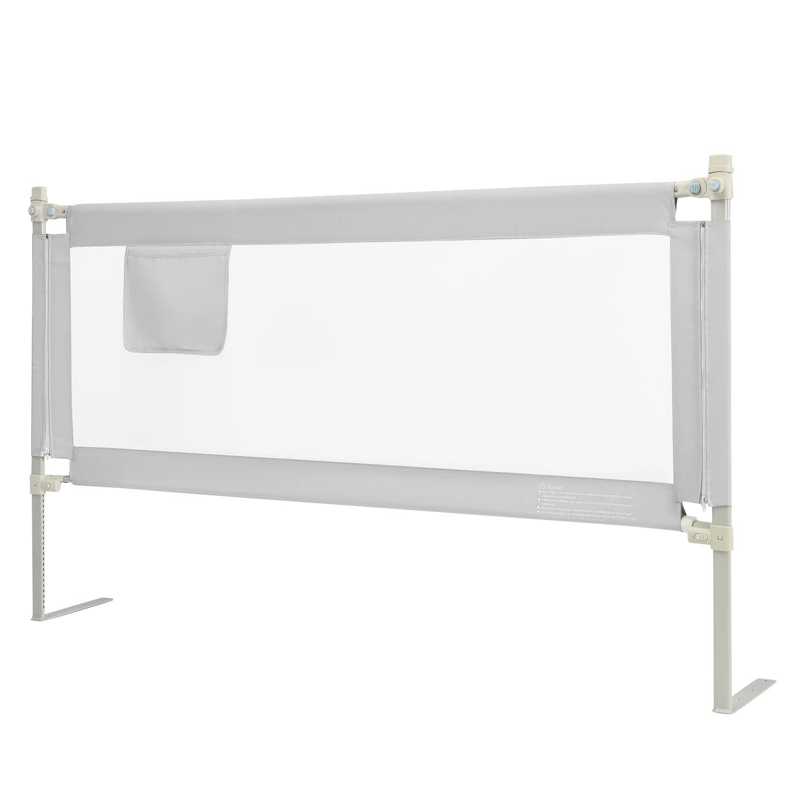 HONEY JOY 69-inch Extra Long Portable Bed Rail for Toddlers - Safety Bed Guardrail with Side Pocket, Fits King, Queen, Full & Twin Size Mattresses (Gray) - Perfect for Childproofing, Travel & Home Safety