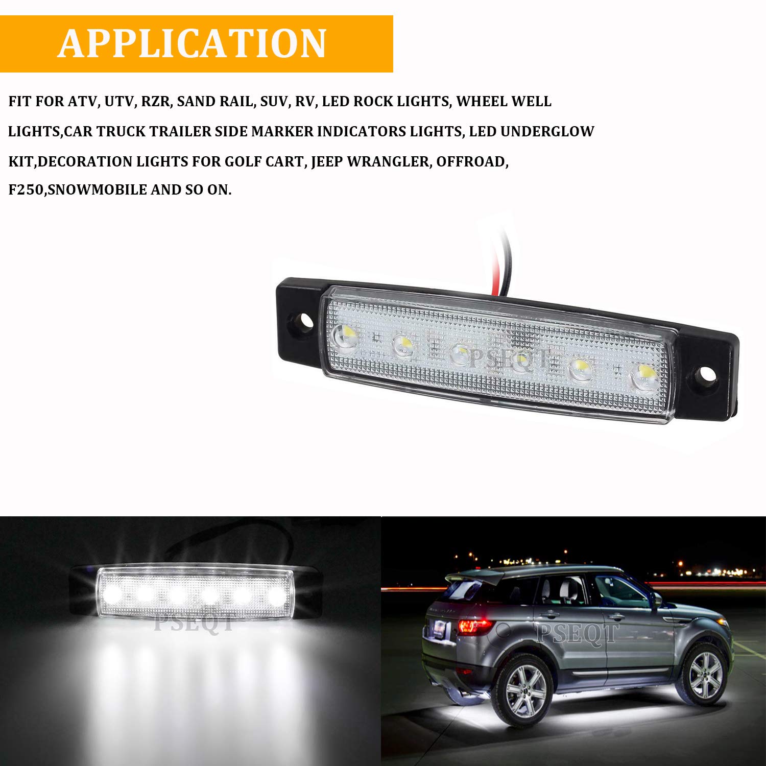 PSEQT 3.9'' White LED Rock Underglow Grille Fender Strip Lights & 10'' Red Trailer Tail LED Lights Kit - 10Pcs + 2Pcs for Off-Road Trucks, Jeeps, ATVs - Waterproof, Durable for Night Driving & Outdoor Adventures