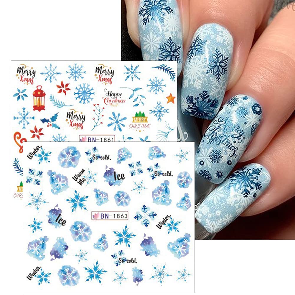 Christmas Nail Art Stickers - 12PC Snowflake & Holiday Water Decals (Santa, Snowman, Bell, Tree, Reindeer) for Women - DIY Acrylic Nail Decorations - Perfect for Christmas Parties, Gift Wrapping & Winter Nail Designs