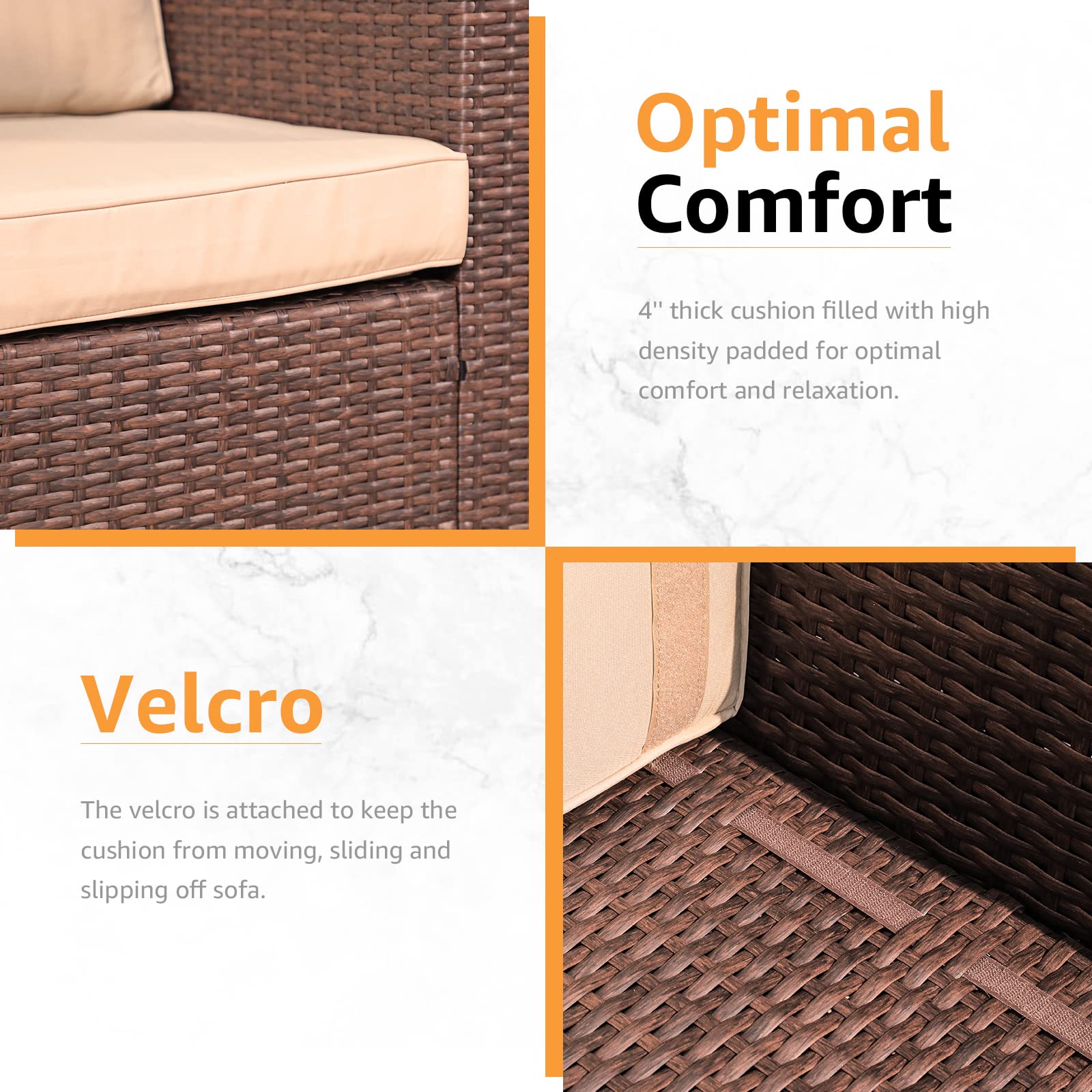 2-Piece Patio Furniture Sofa Set - All-Weather Brown PE Wicker Rattan Outdoor Sectional Sofa with Beige Cushions - Perfect for Garden, Balcony, Poolside & Backyard Relaxation