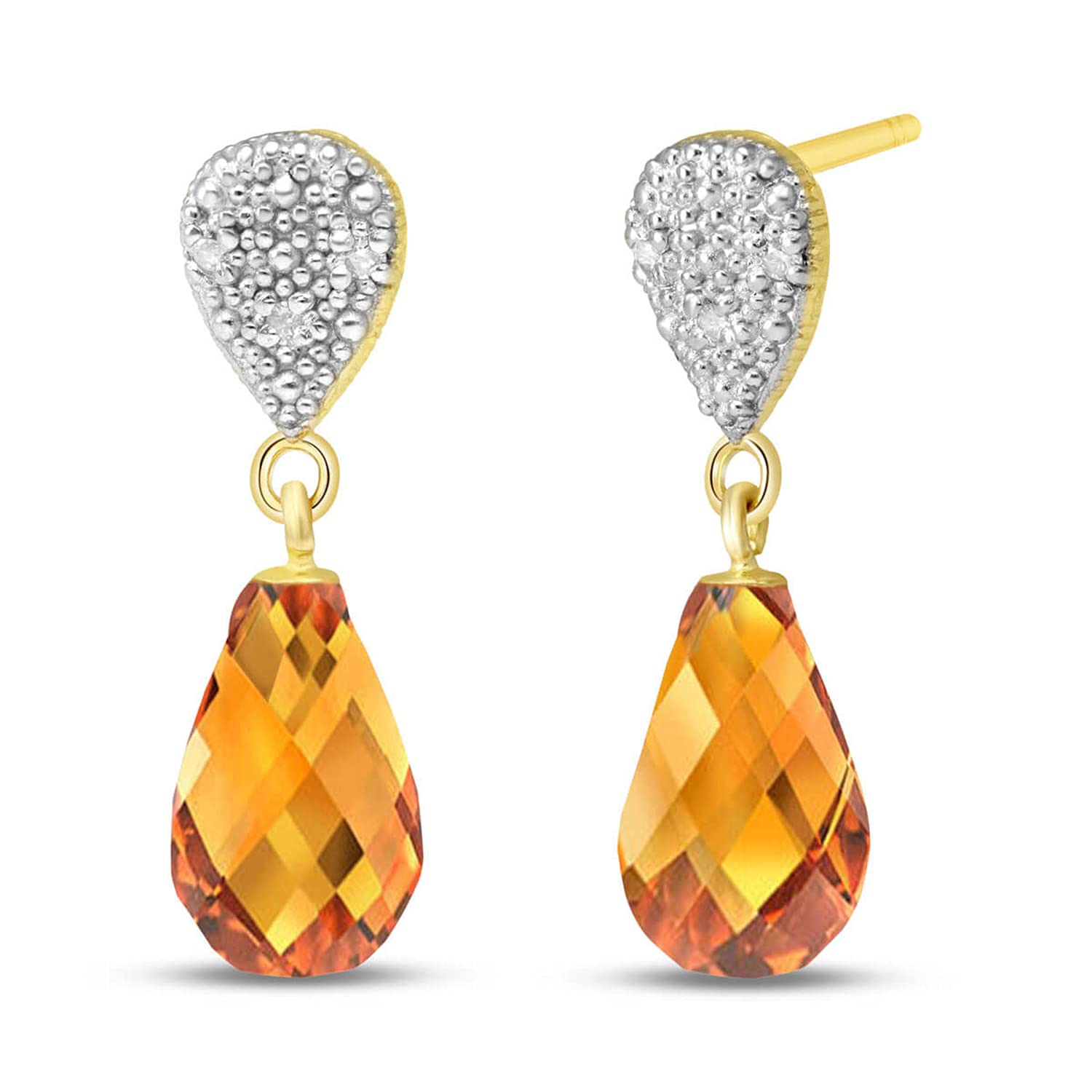 14K Solid Gold Earrings with Diamonds & Citrines | Galaxy Gold GG | Elegant Dangle Hoop Earrings for Women | Perfect for Weddings, Parties & Special Occasions