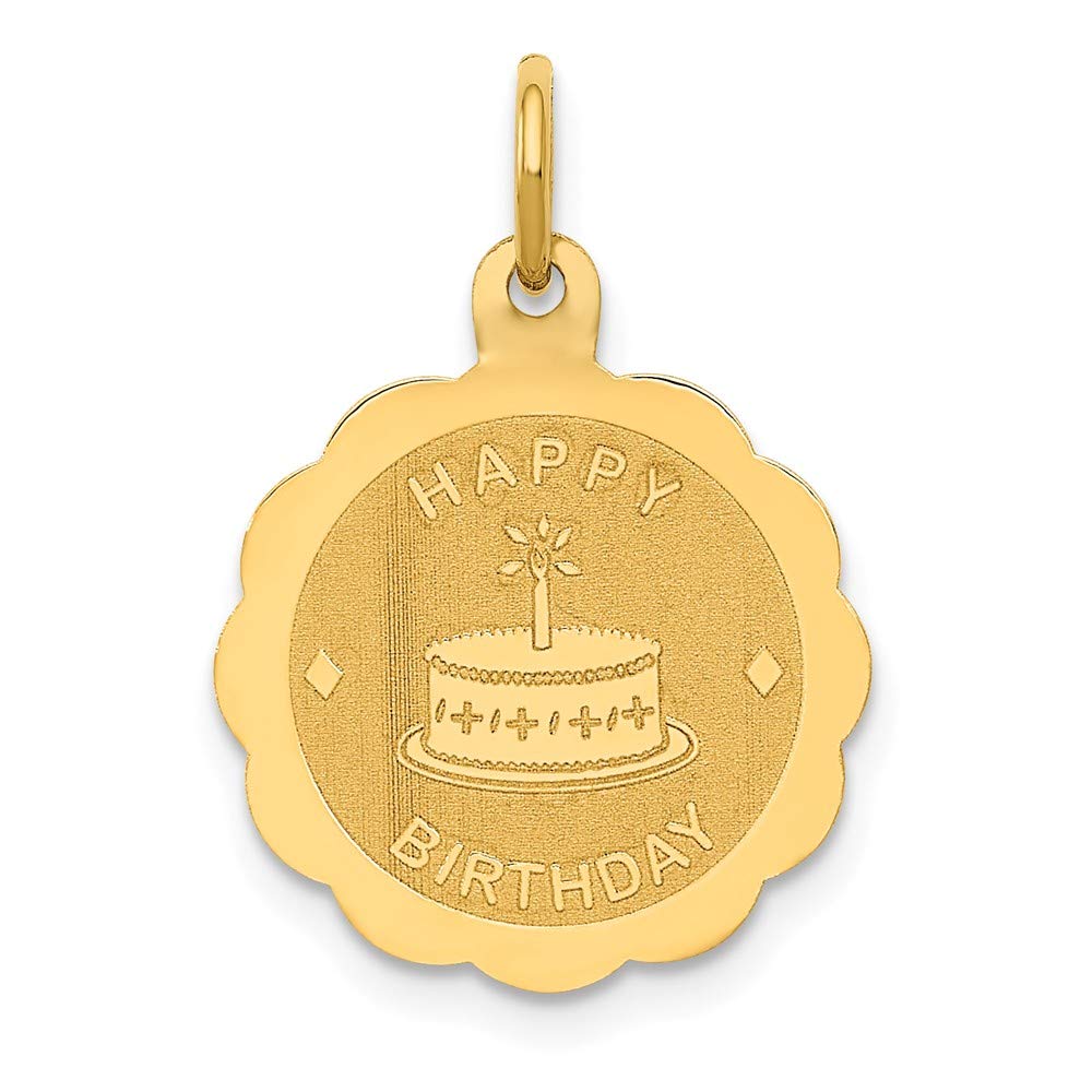 14K Yellow Gold Happy Birthday Charm - Engravable Polished Satin Finish Jewelry Gift for Women, Best for Birthday Celebrations & Special Occasions