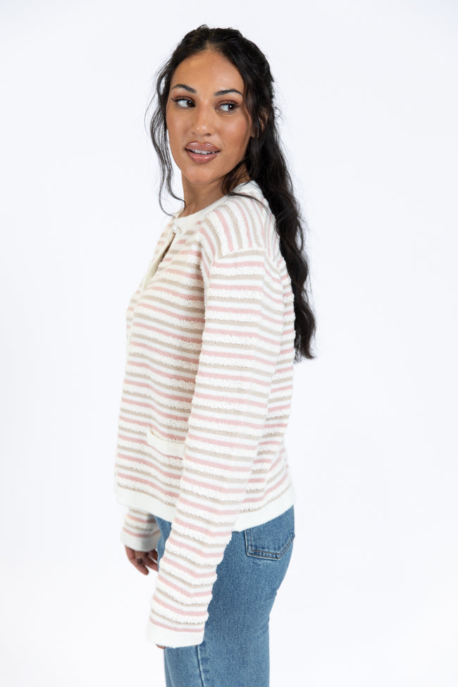 Abundant Mindset Ivory Multi Fuzzy Striped Cardigan - Cozy Long Sleeve Open Front Sweater for Women | Perfect for Fall Layering, Casual Outfits & Coffee Dates